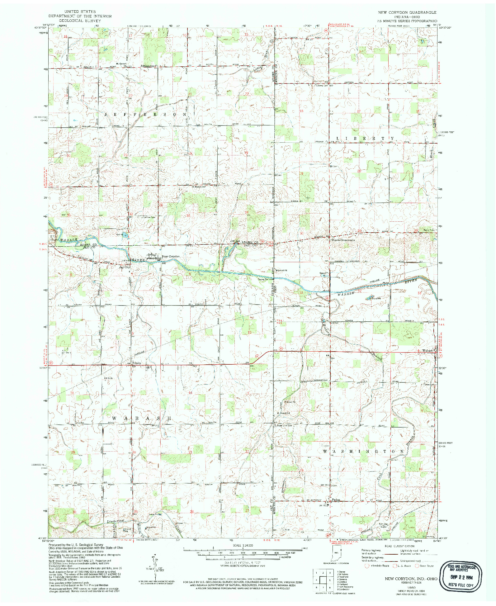 USGS 1:24000-SCALE QUADRANGLE FOR NEW CORYDON, IN 1960