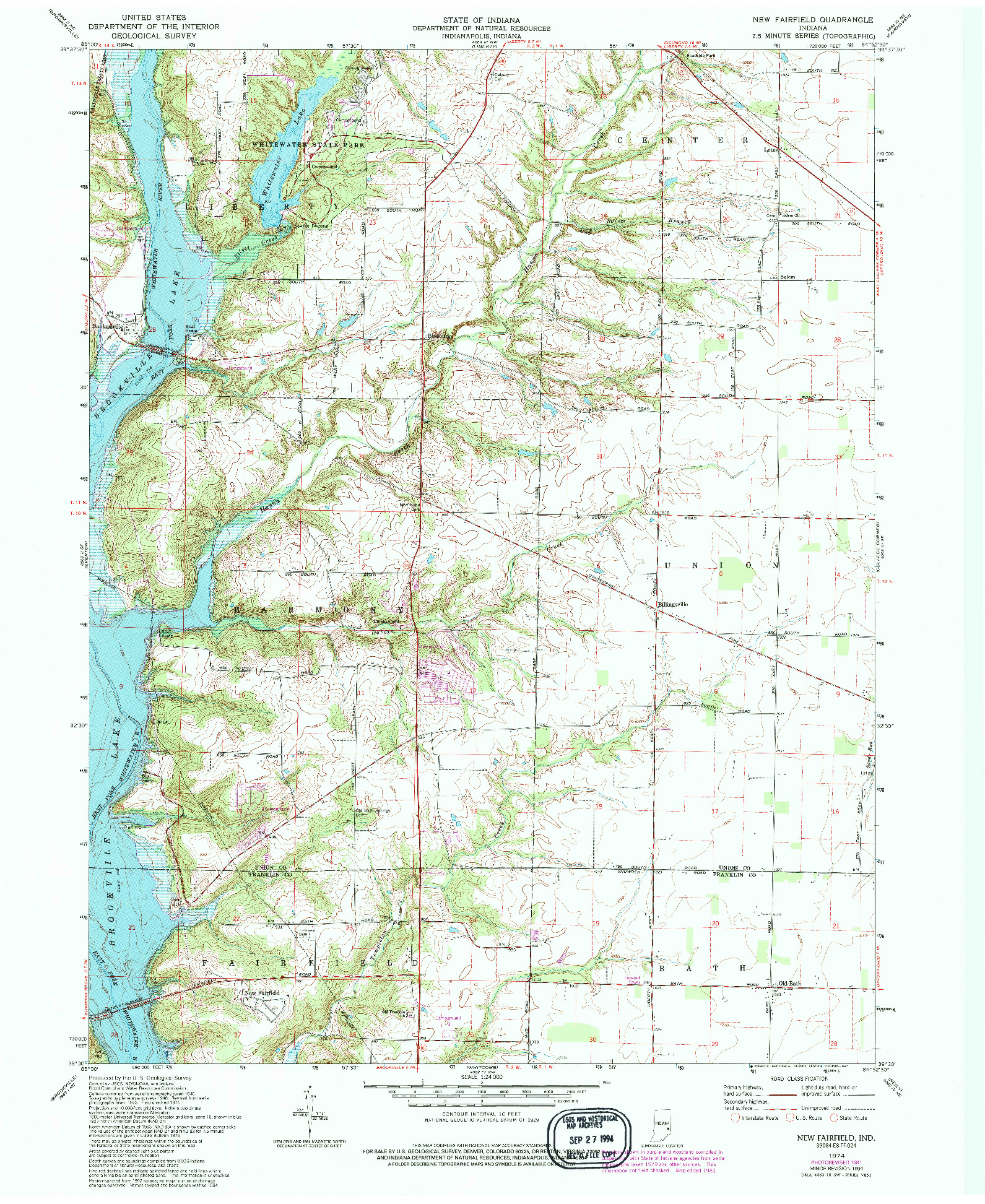 USGS 1:24000-SCALE QUADRANGLE FOR NEW FAIRFIELD, IN 1974