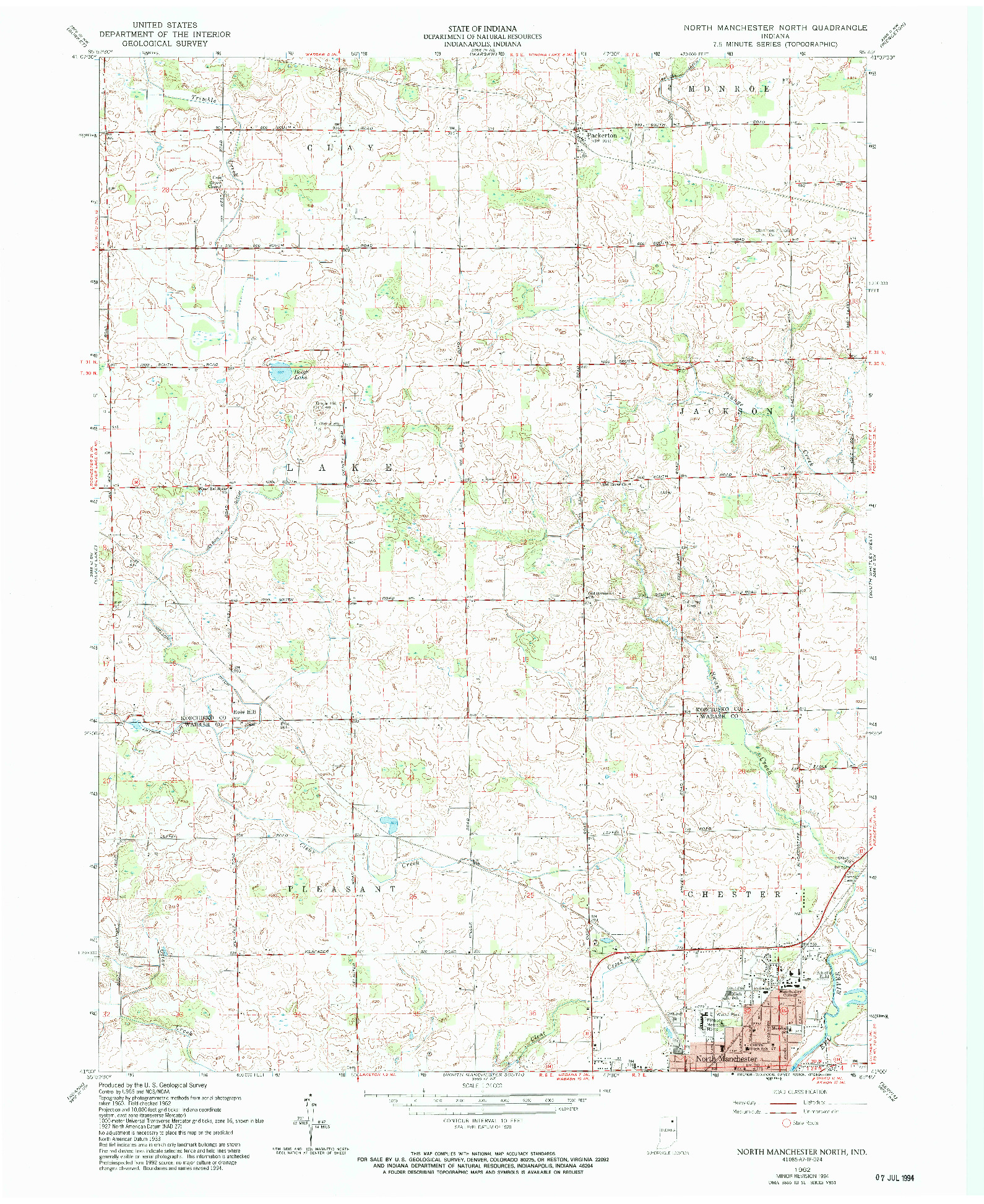 USGS 1:24000-SCALE QUADRANGLE FOR NORTH MANCHESTER NORTH, IN 1962