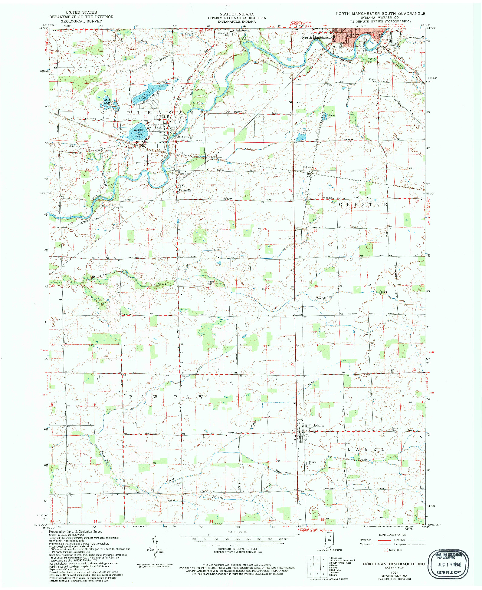 USGS 1:24000-SCALE QUADRANGLE FOR NORTH MANCHESTER SOUTH, IN 1961