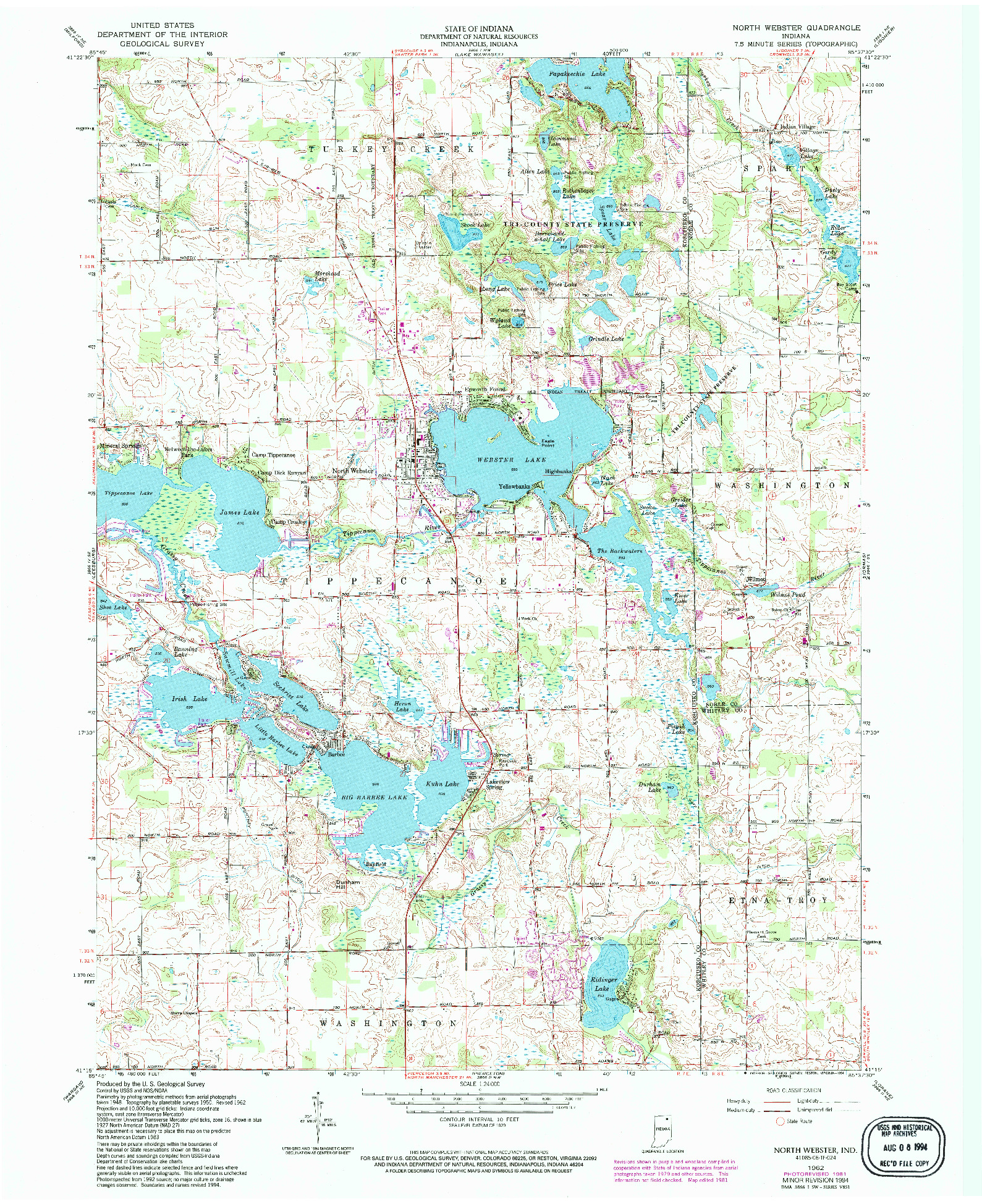 USGS 1:24000-SCALE QUADRANGLE FOR NORTH WEBSTER, IN 1962