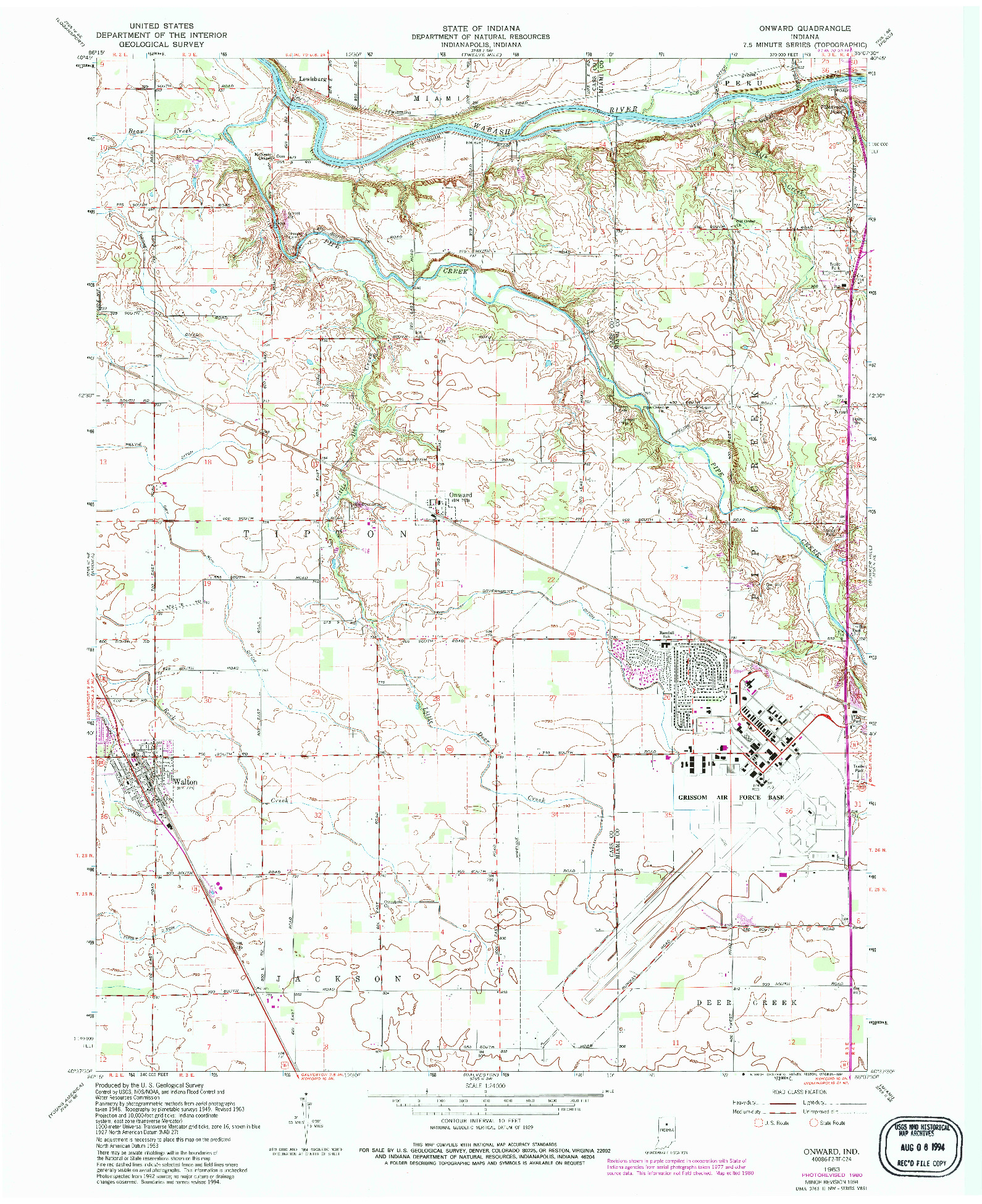 USGS 1:24000-SCALE QUADRANGLE FOR ONWARD, IN 1963