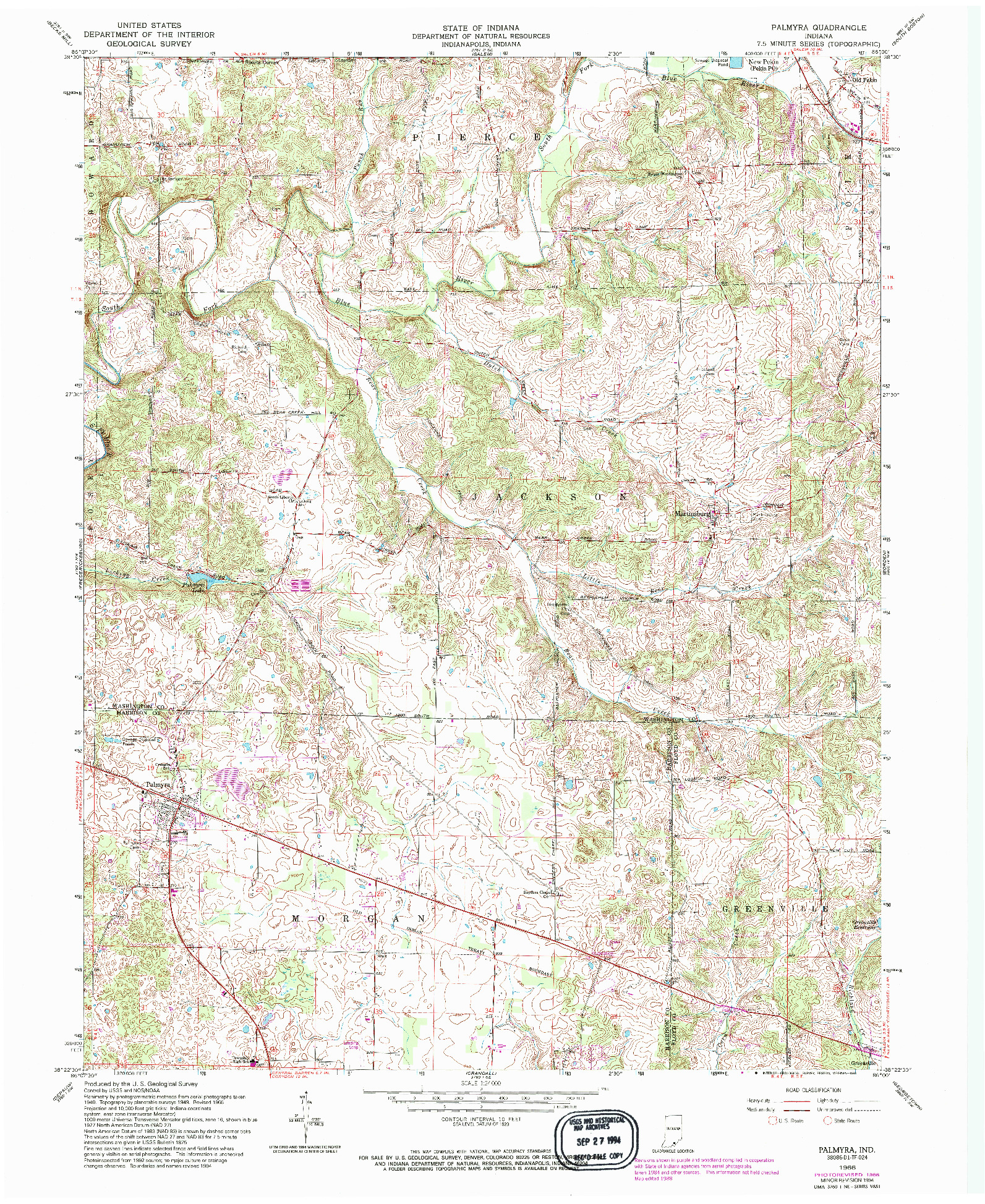 USGS 1:24000-SCALE QUADRANGLE FOR PALMYRA, IN 1966