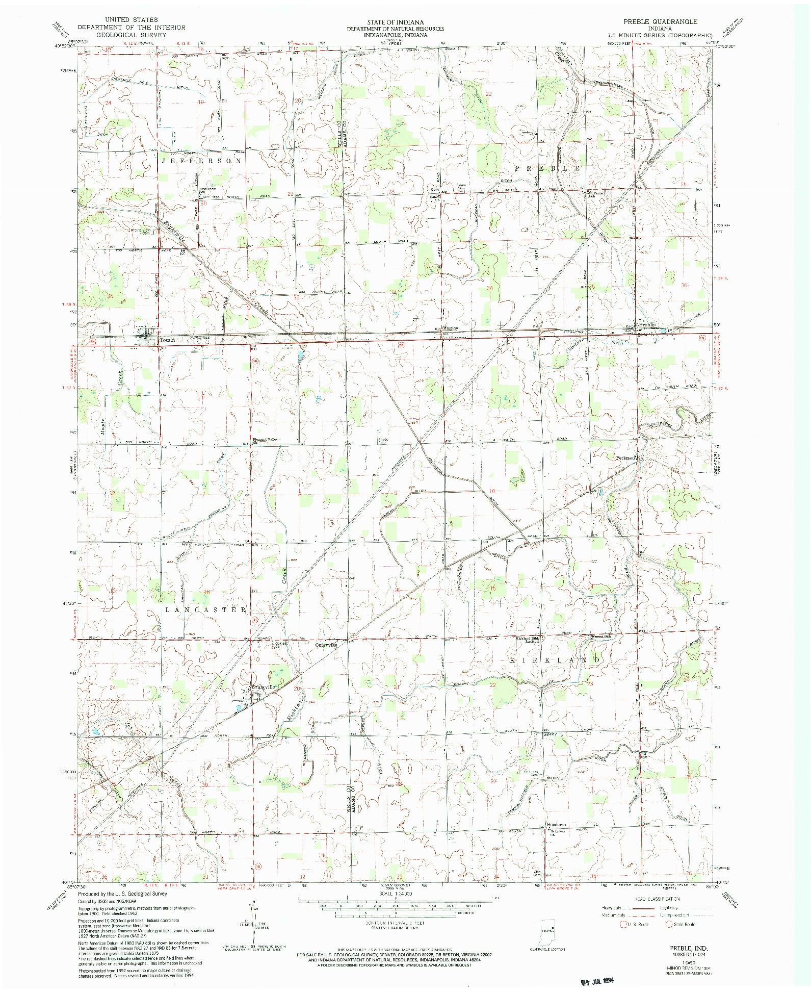 USGS 1:24000-SCALE QUADRANGLE FOR PREBLE, IN 1962