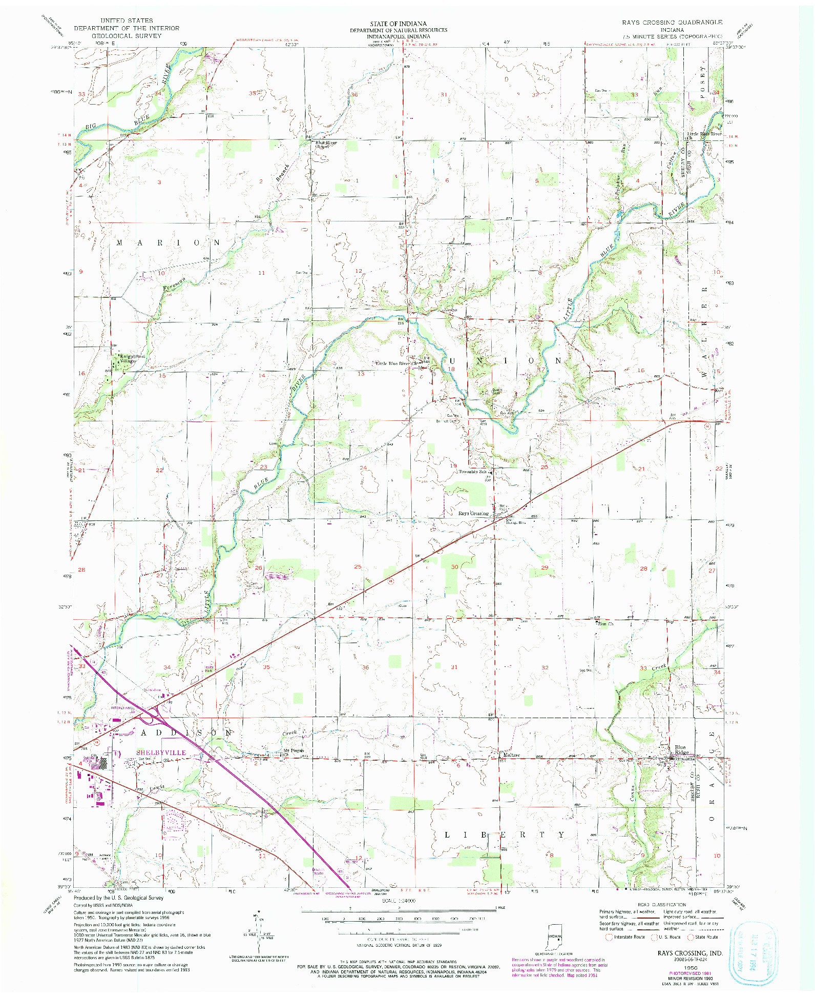 USGS 1:24000-SCALE QUADRANGLE FOR RAYS CROSSING, IN 1956