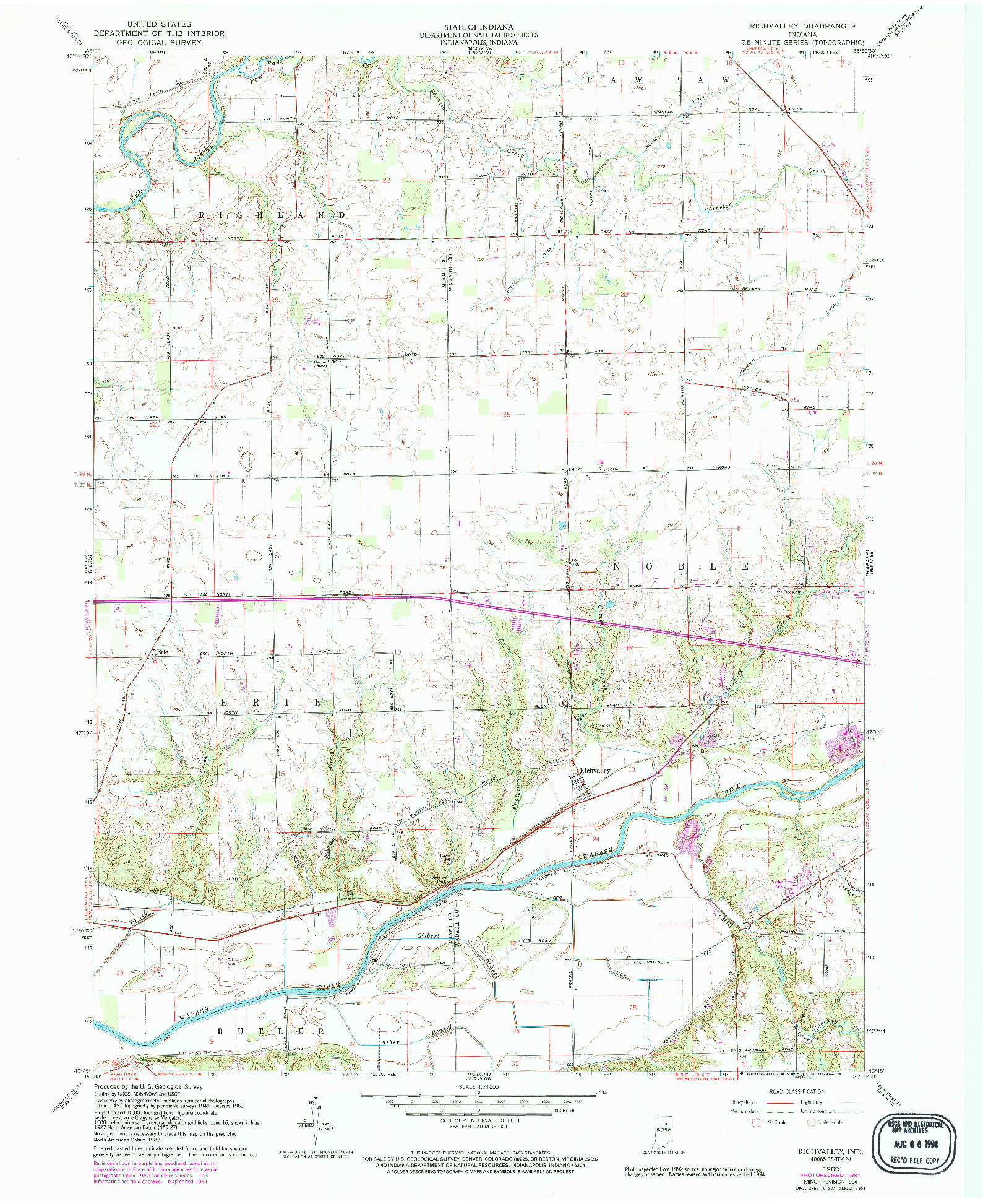 USGS 1:24000-SCALE QUADRANGLE FOR RICHVALLEY, IN 1963