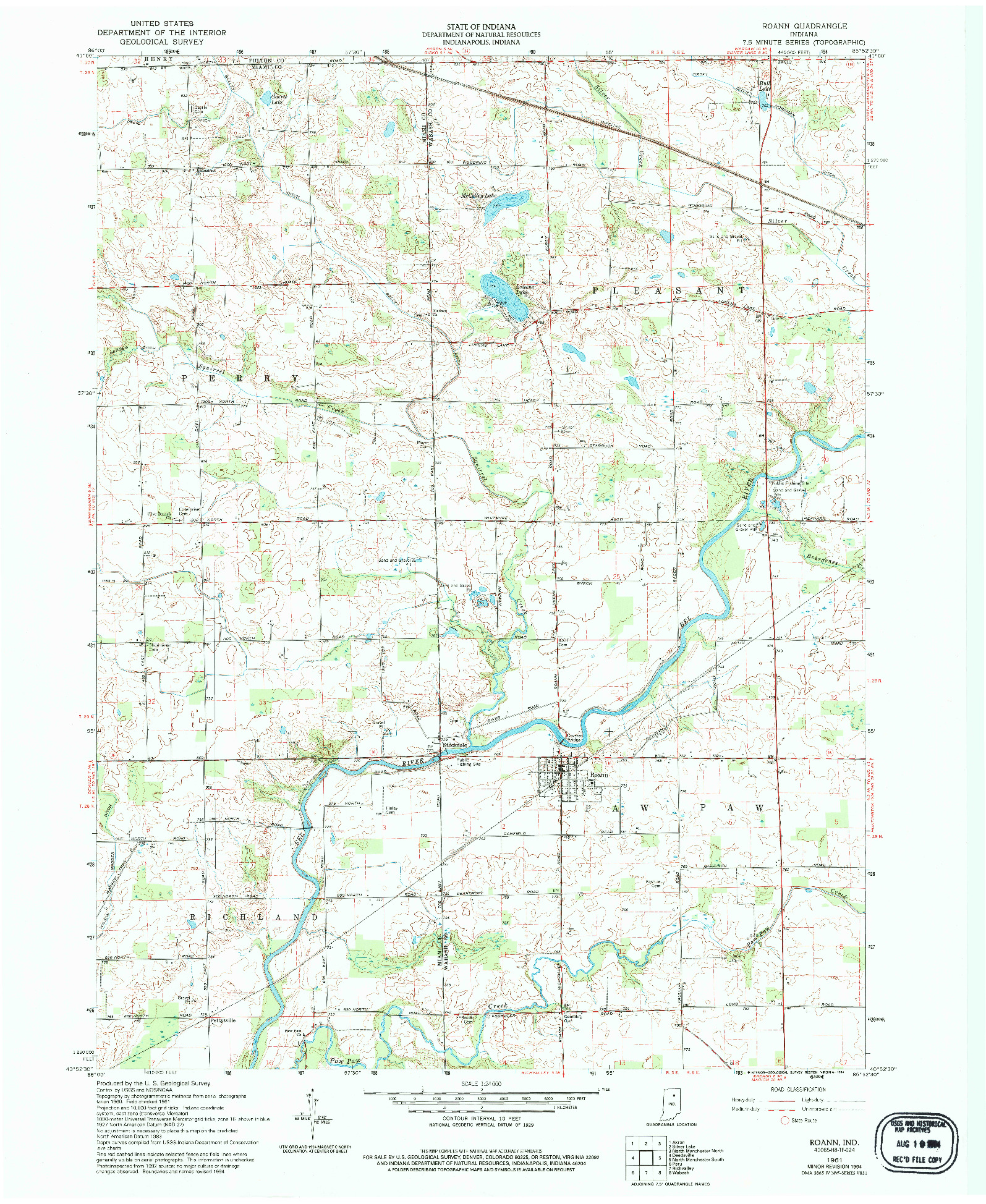 USGS 1:24000-SCALE QUADRANGLE FOR ROANN, IN 1961