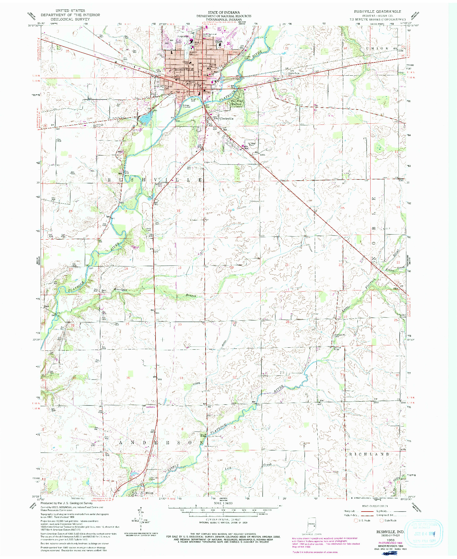 USGS 1:24000-SCALE QUADRANGLE FOR RUSHVILLE, IN 1959