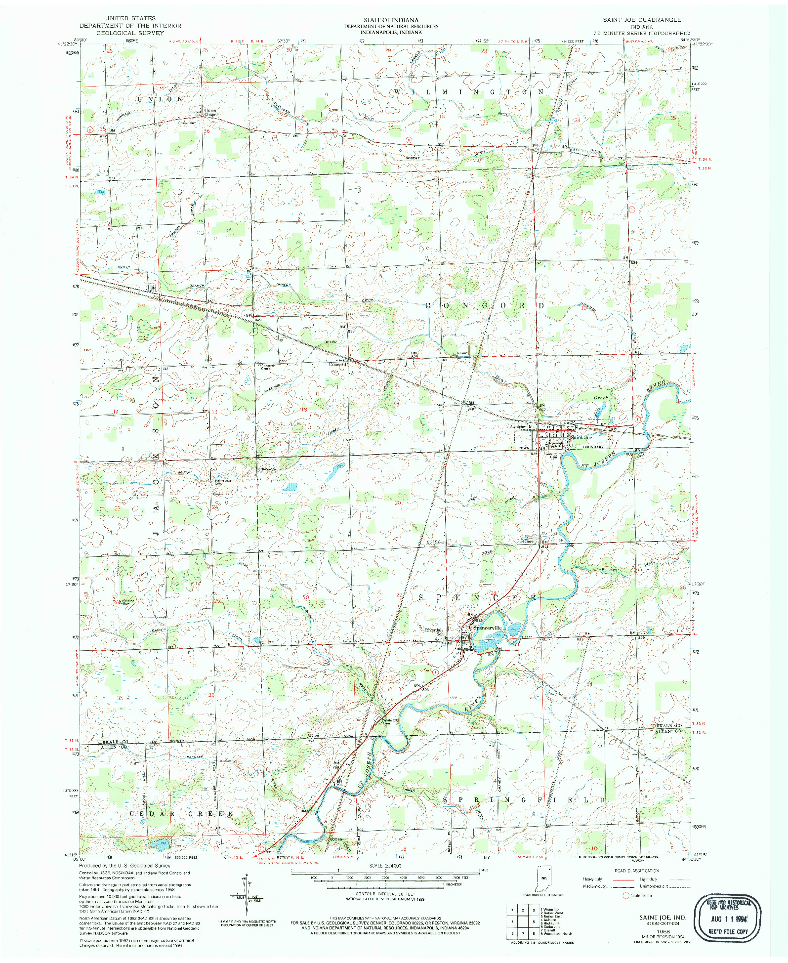 USGS 1:24000-SCALE QUADRANGLE FOR SAINT JOE, IN 1958