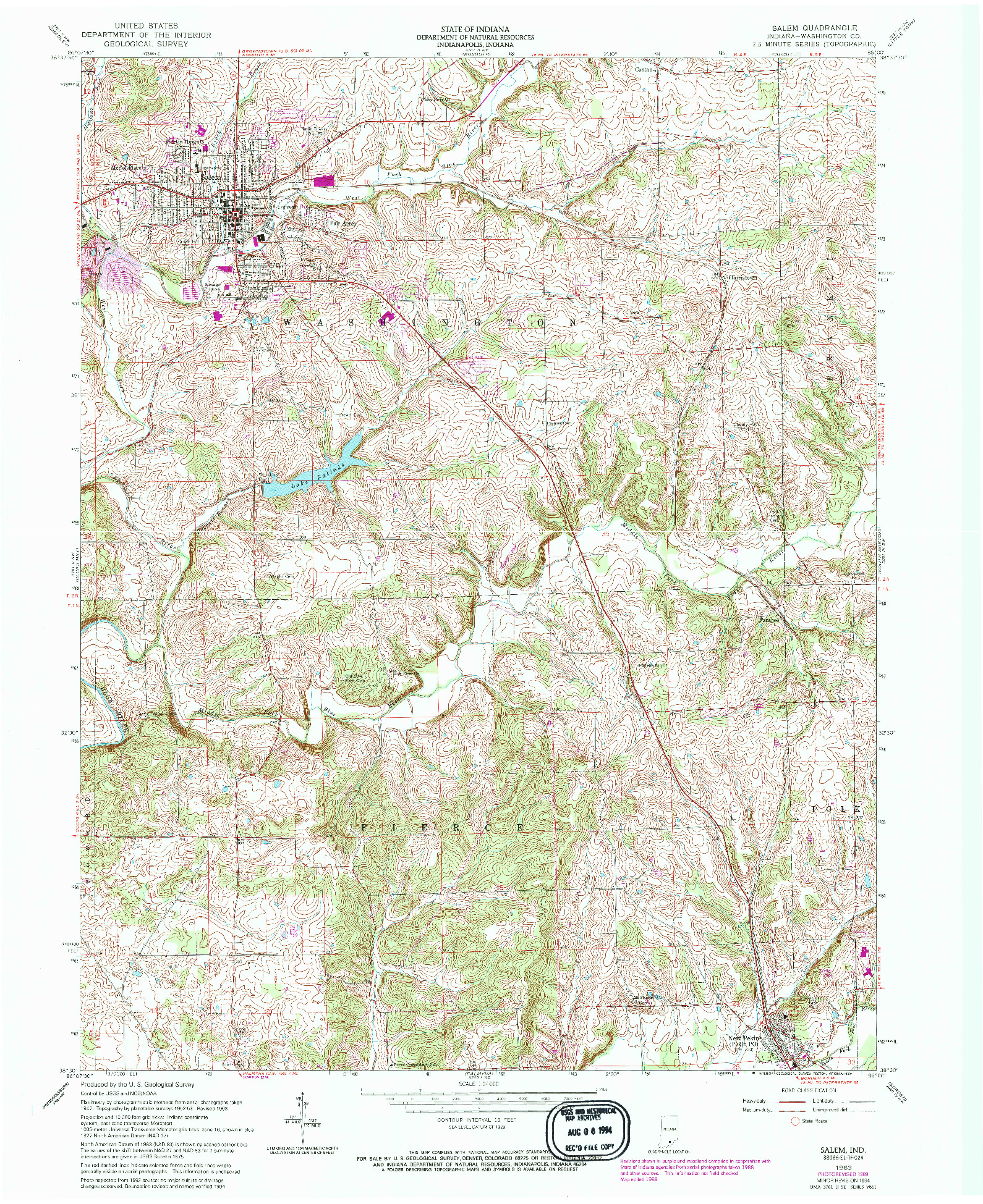 USGS 1:24000-SCALE QUADRANGLE FOR SALEM, IN 1963