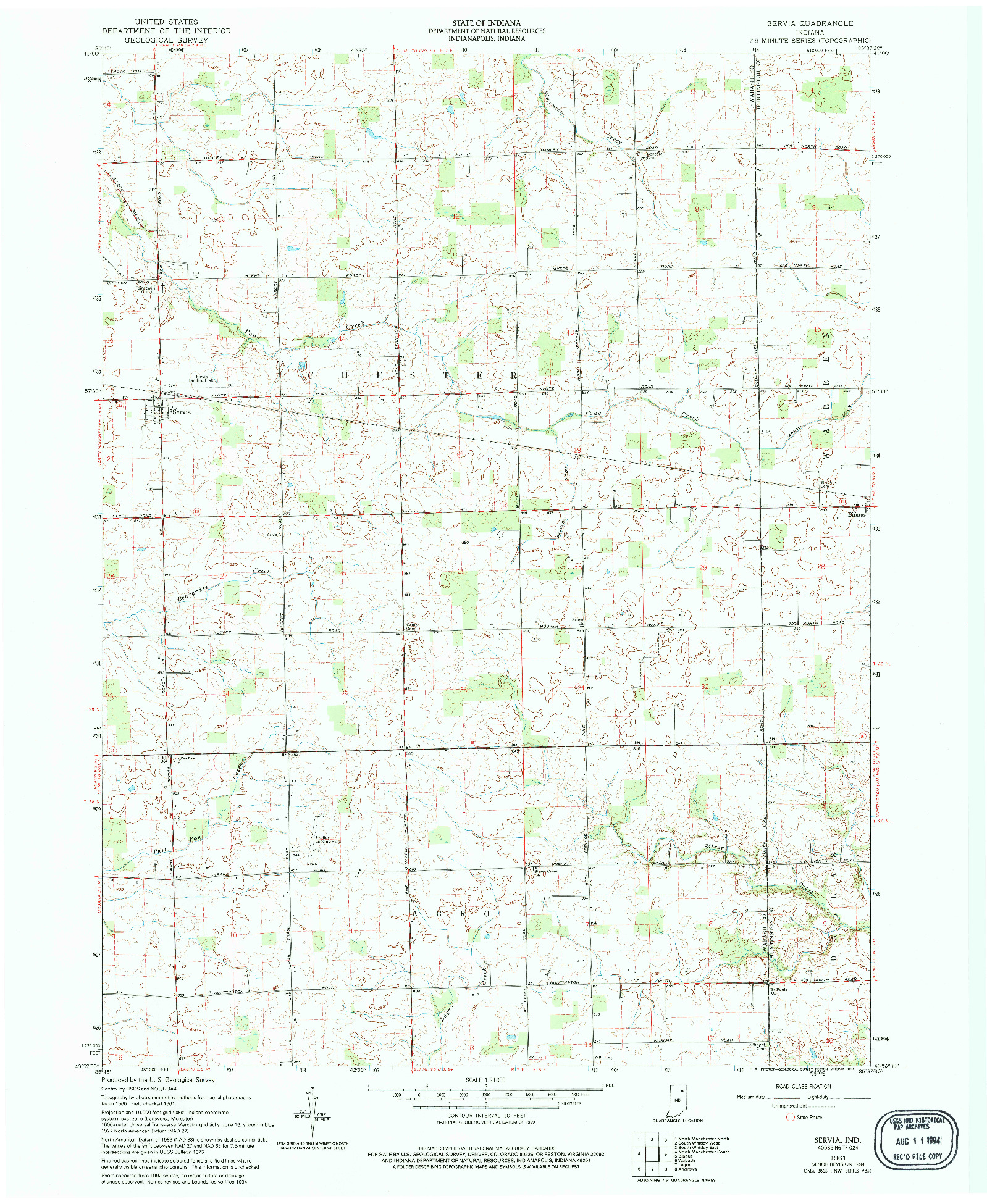 USGS 1:24000-SCALE QUADRANGLE FOR SERVIA, IN 1961