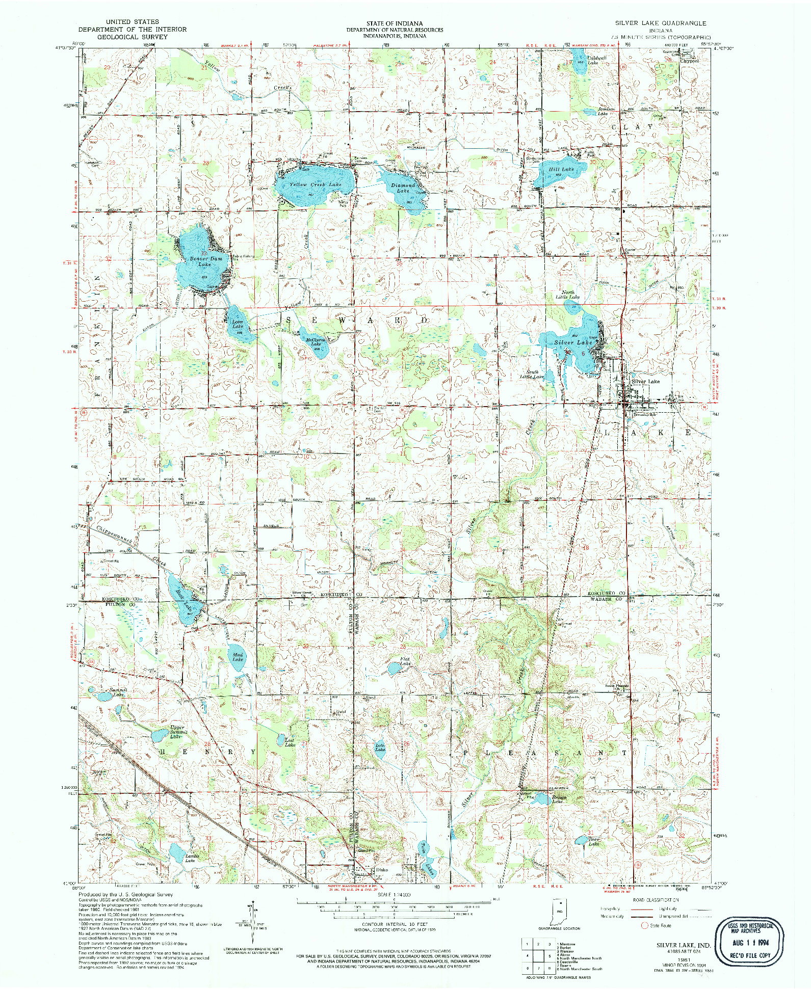 USGS 1:24000-SCALE QUADRANGLE FOR SILVER LAKE, IN 1961