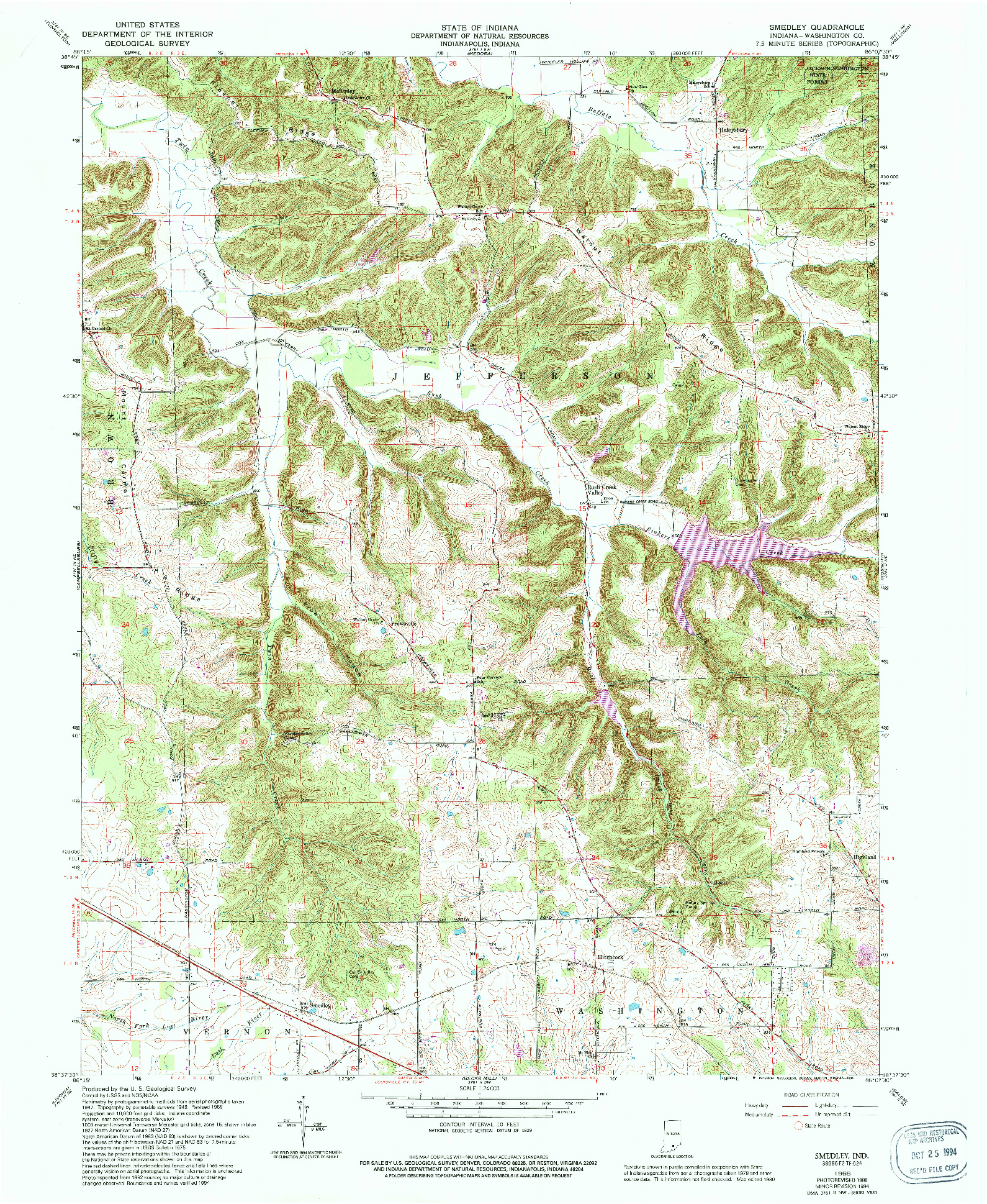 USGS 1:24000-SCALE QUADRANGLE FOR SMEDLEY, IN 1966