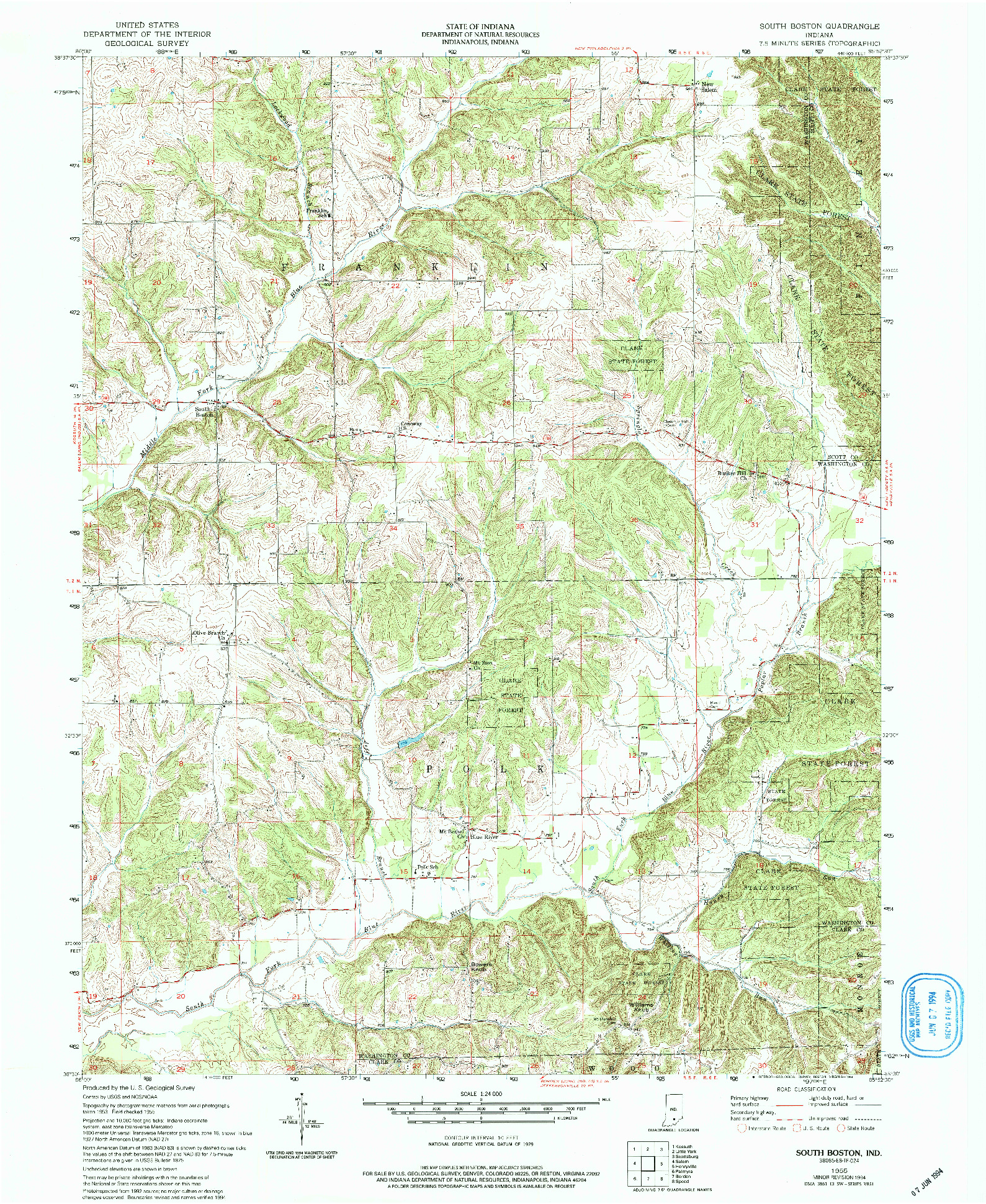 USGS 1:24000-SCALE QUADRANGLE FOR SOUTH BOSTON, IN 1955