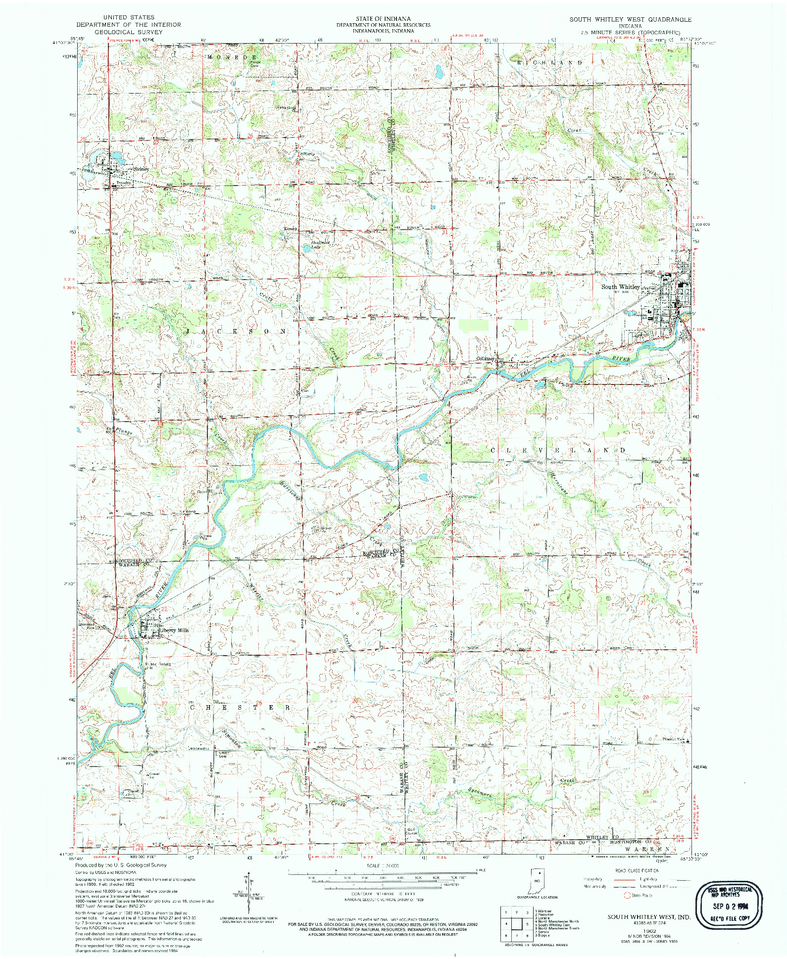 USGS 1:24000-SCALE QUADRANGLE FOR SOUTH WHITLEY WEST, IN 1962
