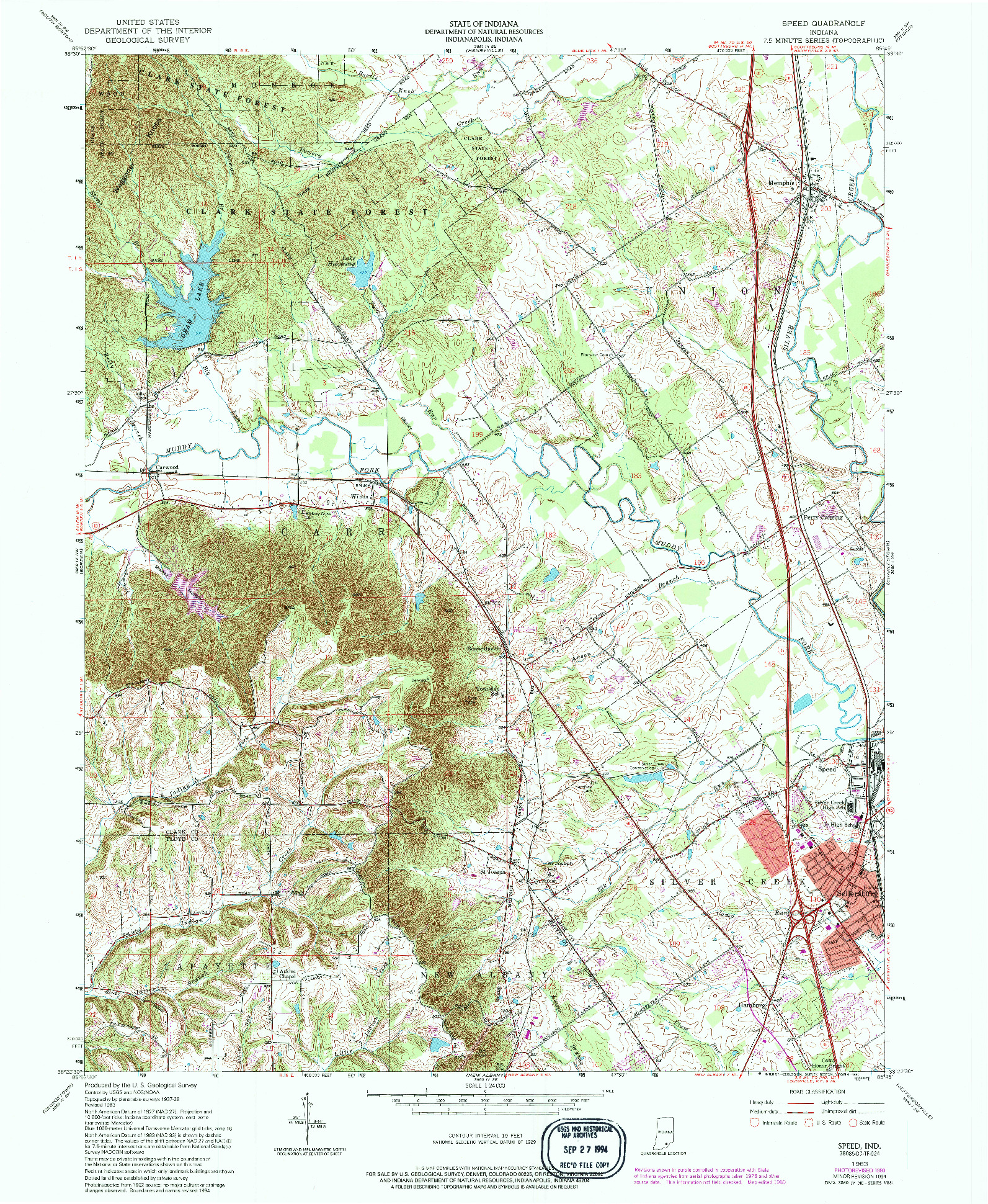 USGS 1:24000-SCALE QUADRANGLE FOR SPEED, IN 1963