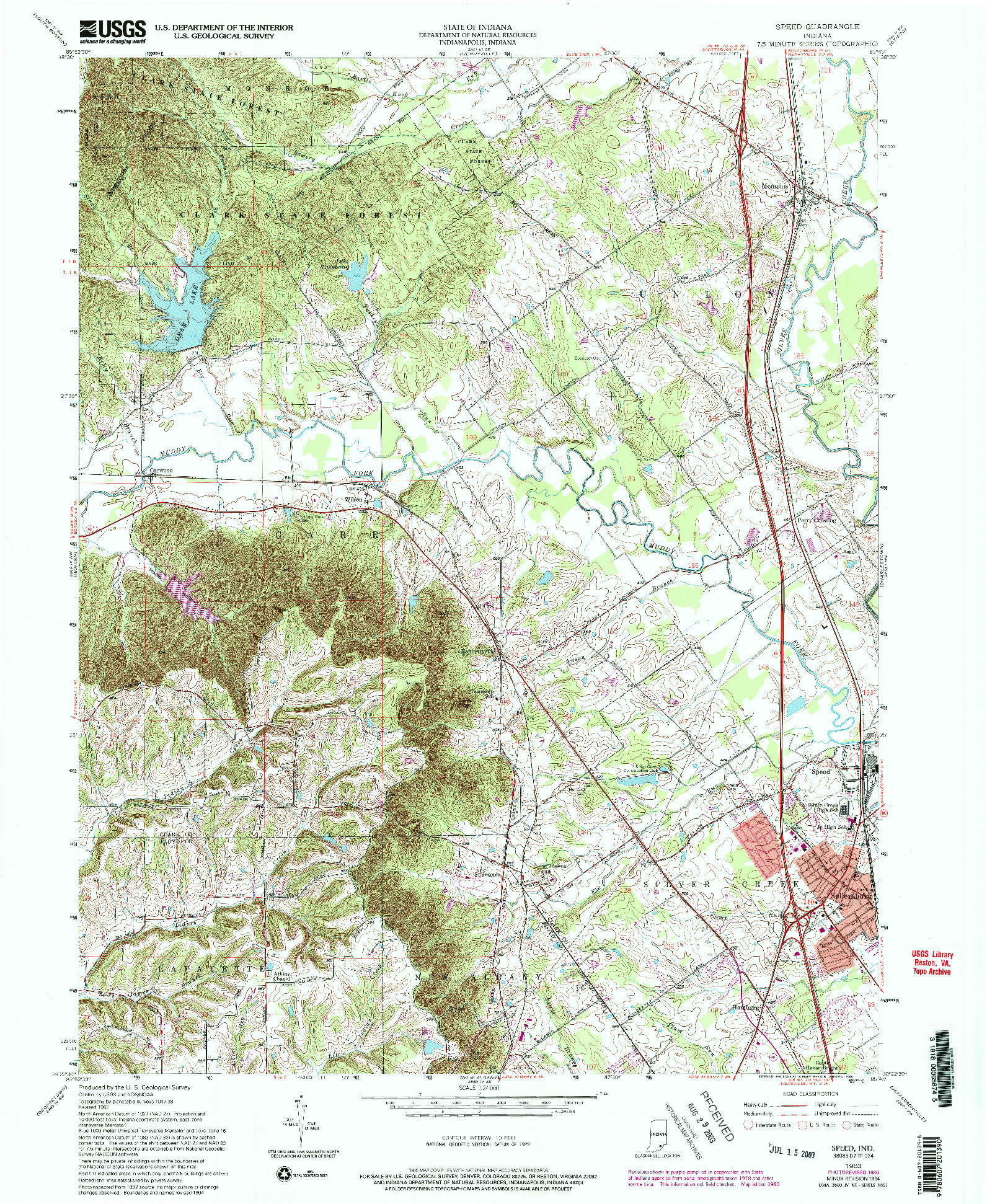 USGS 1:24000-SCALE QUADRANGLE FOR SPEED, IN 1963