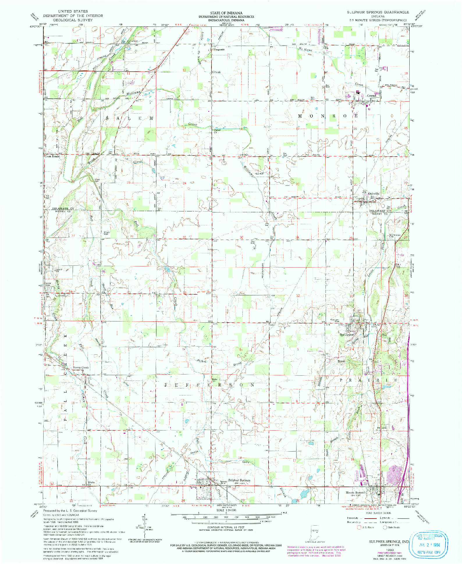 USGS 1:24000-SCALE QUADRANGLE FOR SULPHER SPRINGS, IN 1960