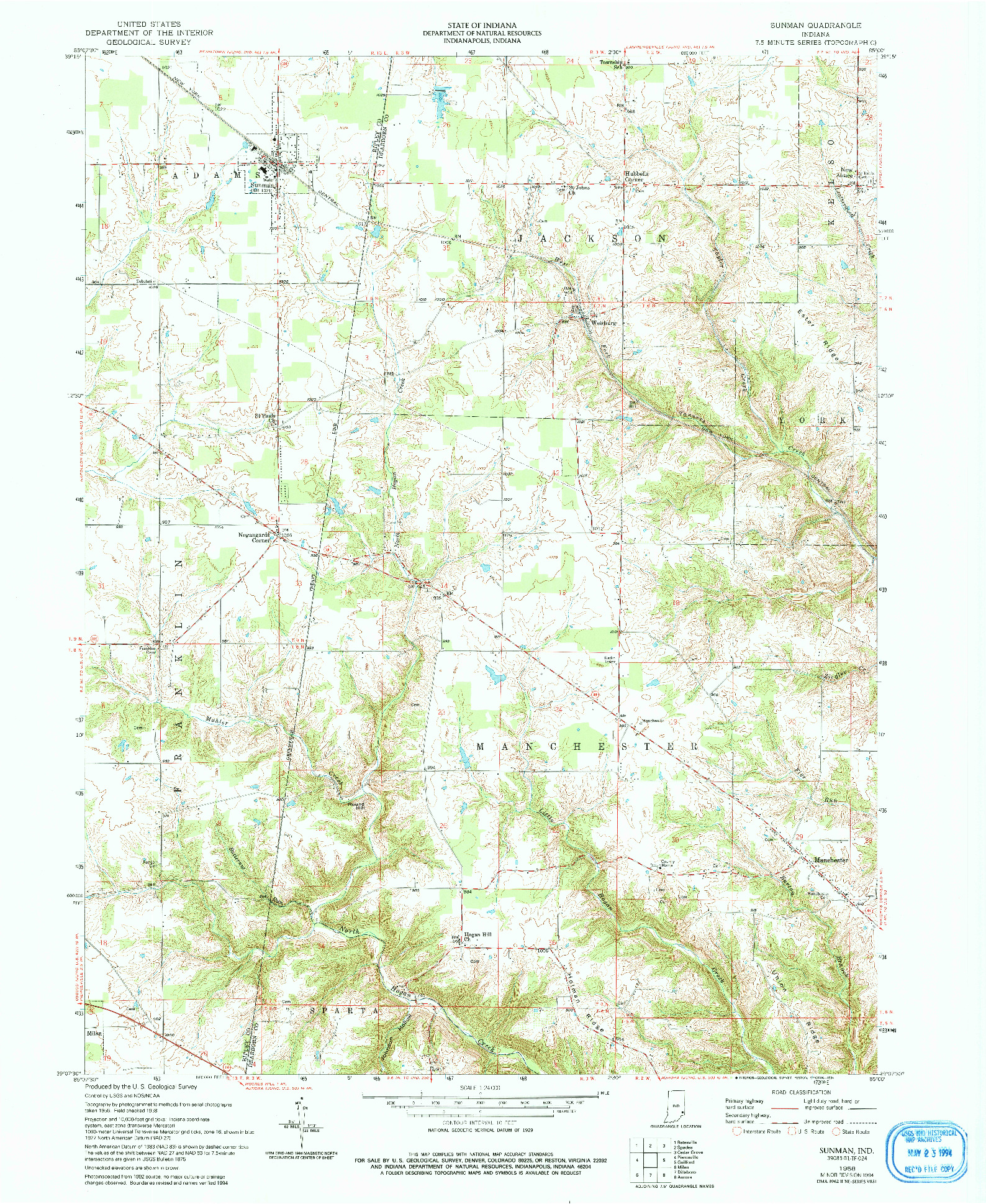 USGS 1:24000-SCALE QUADRANGLE FOR SUNMAN, IN 1958