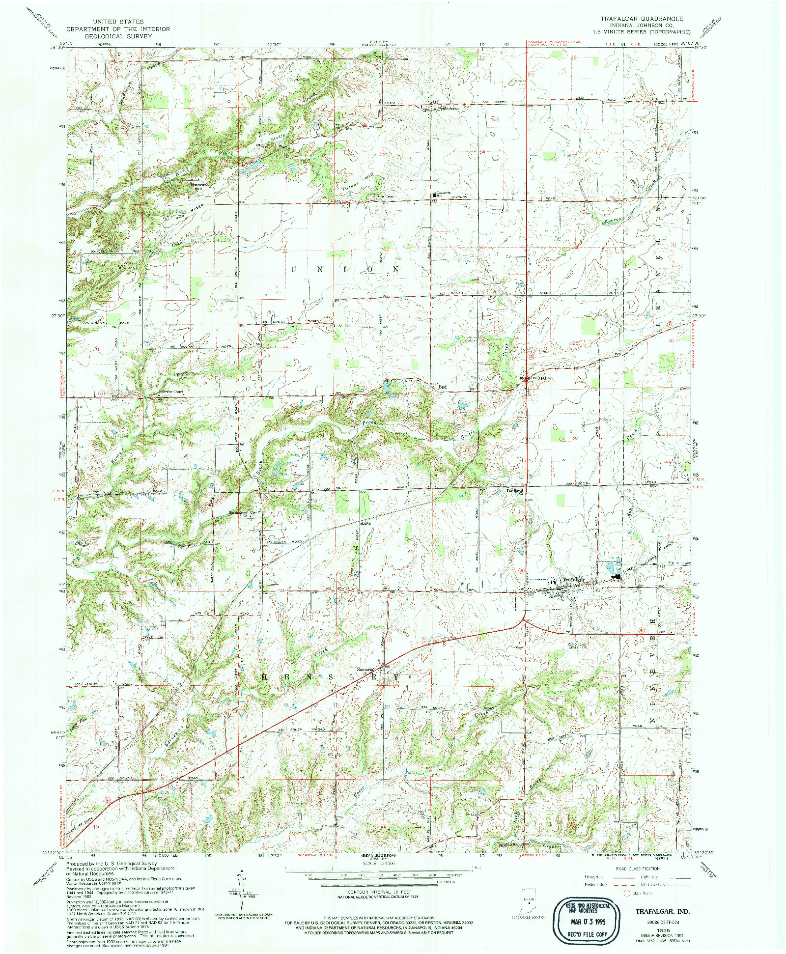 USGS 1:24000-SCALE QUADRANGLE FOR TRAFALGAR, IN 1965