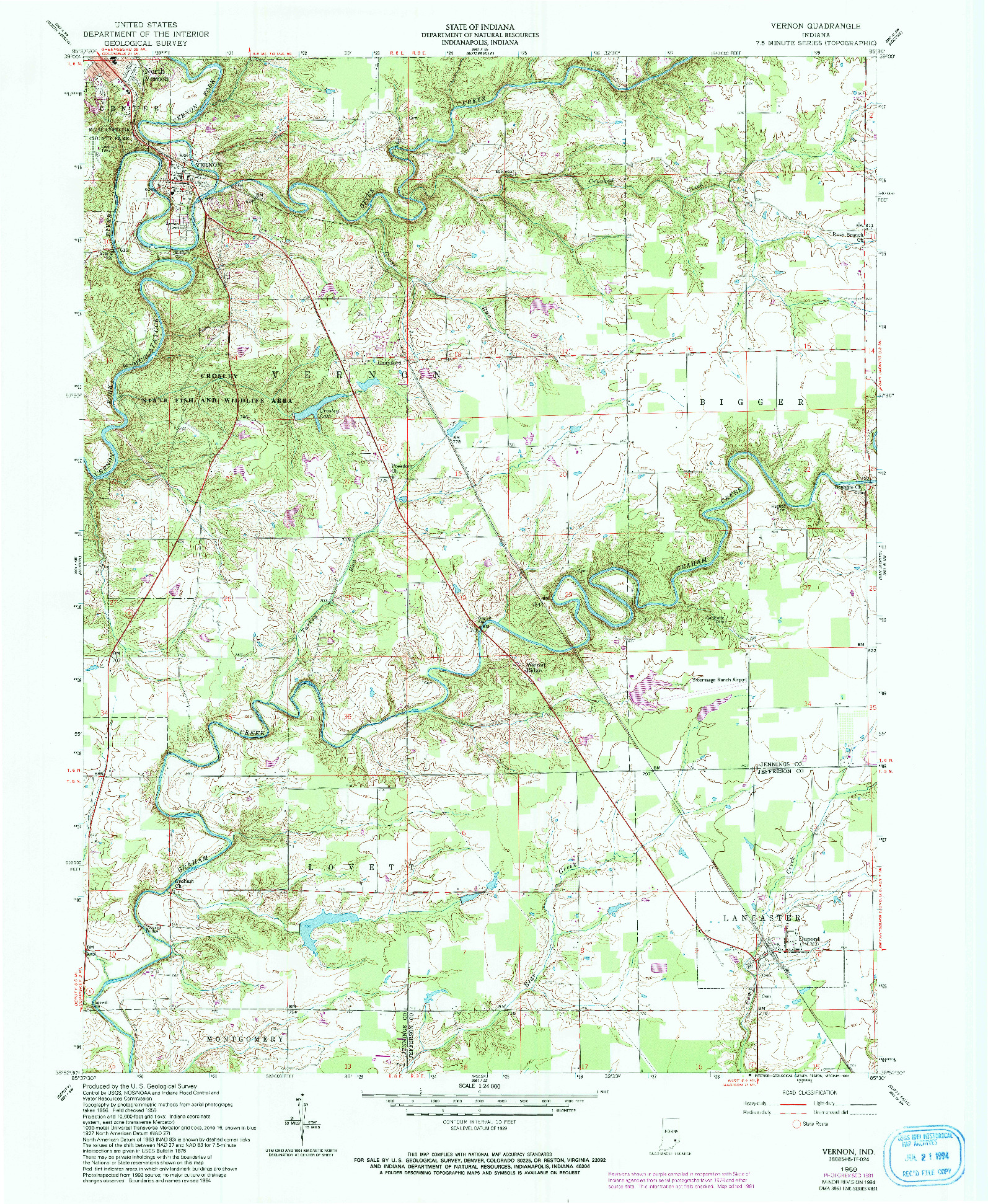 USGS 1:24000-SCALE QUADRANGLE FOR VERNON, IN 1959