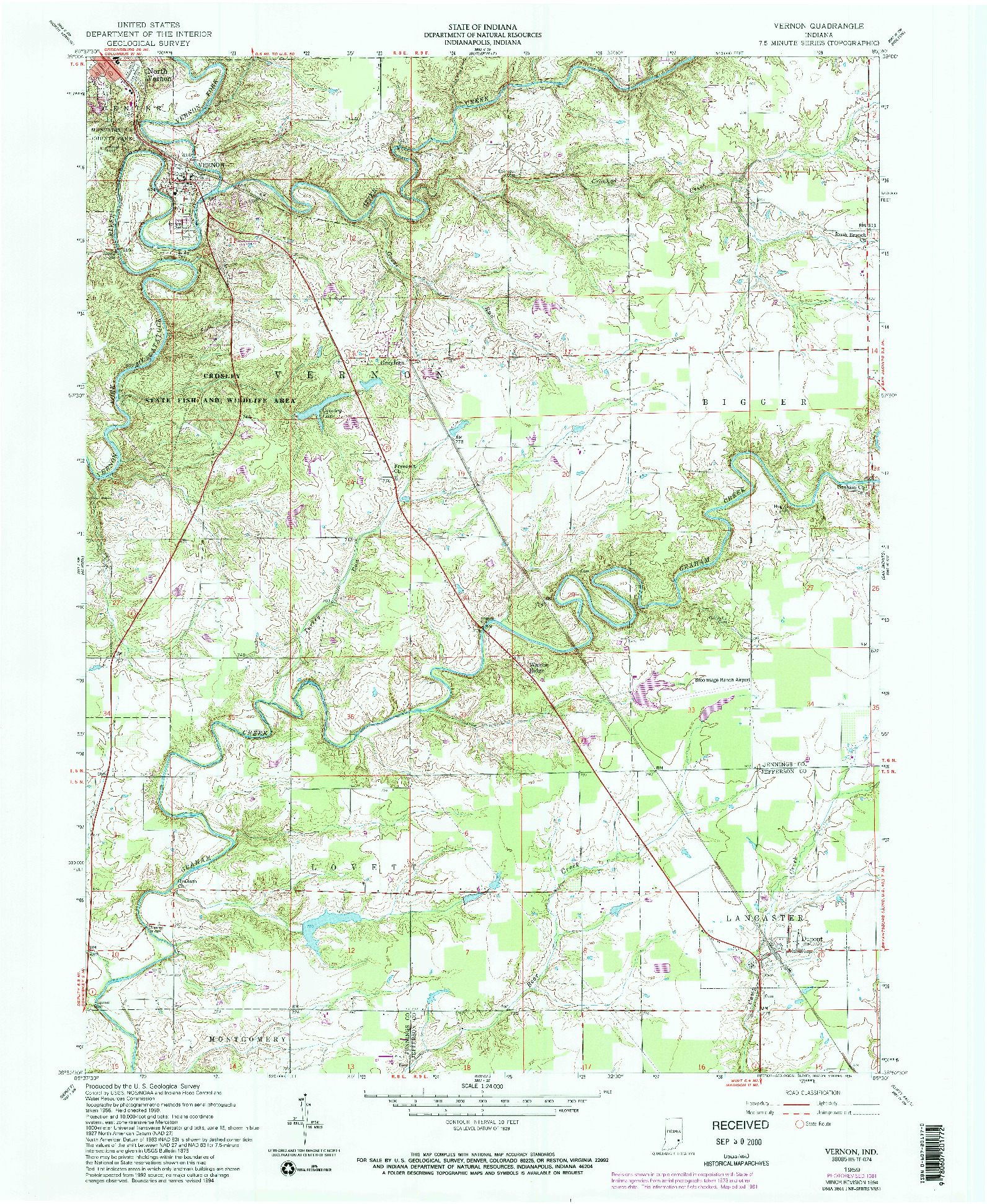 USGS 1:24000-SCALE QUADRANGLE FOR VERNON, IN 1959