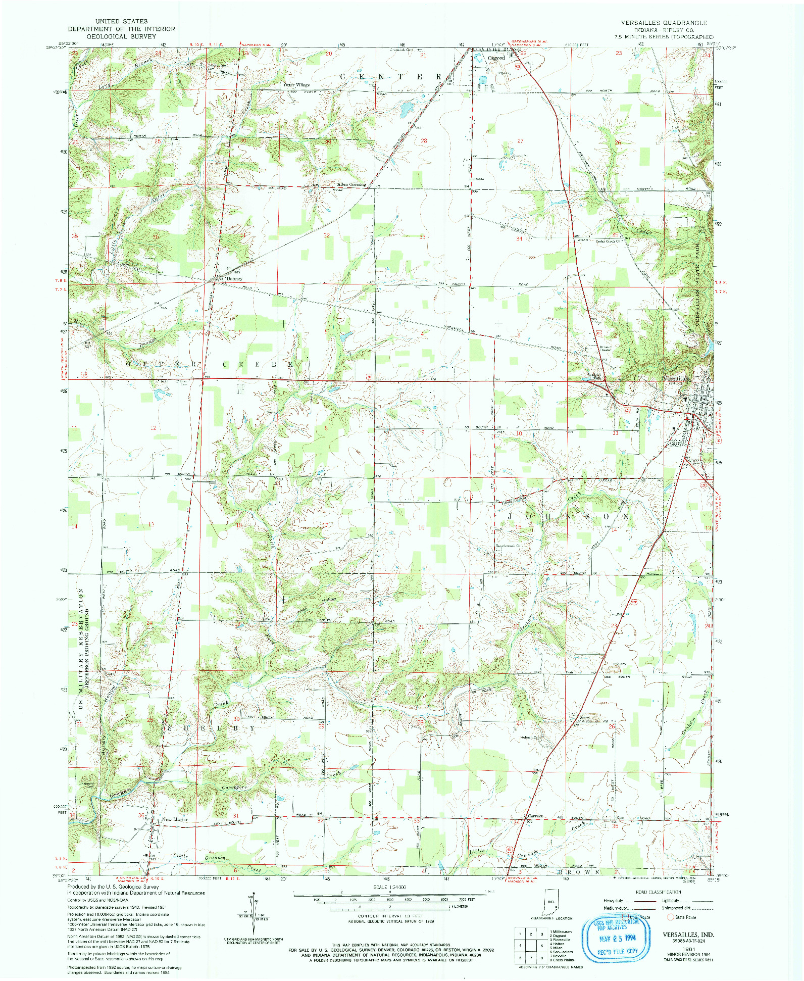 USGS 1:24000-SCALE QUADRANGLE FOR VERSAILLES, IN 1961