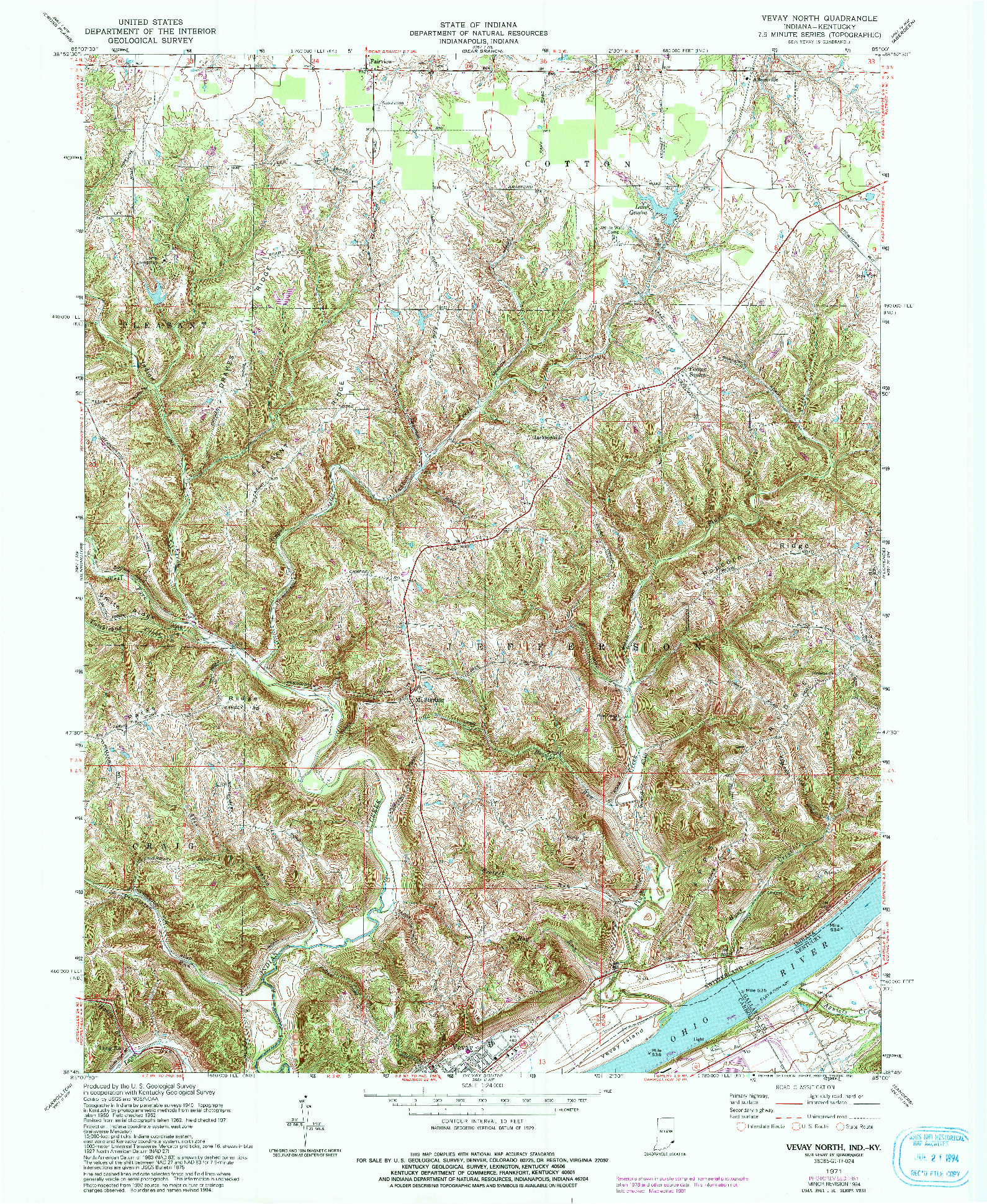 USGS 1:24000-SCALE QUADRANGLE FOR VEVAY NORTH, IN 1971