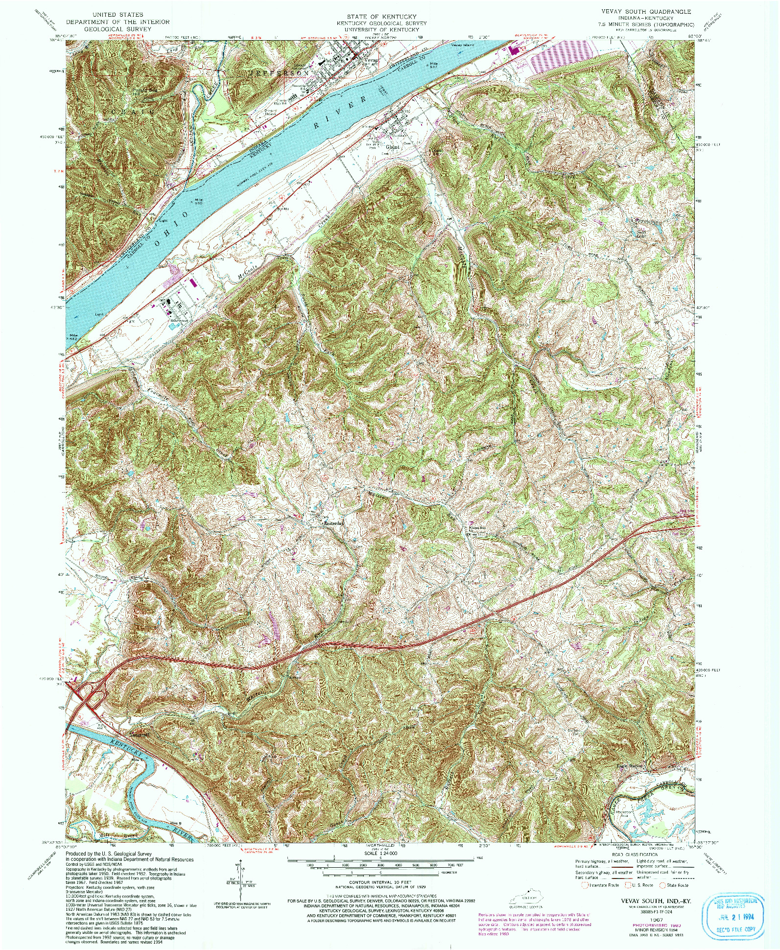 USGS 1:24000-SCALE QUADRANGLE FOR VEVAY SOUTH, IN 1967