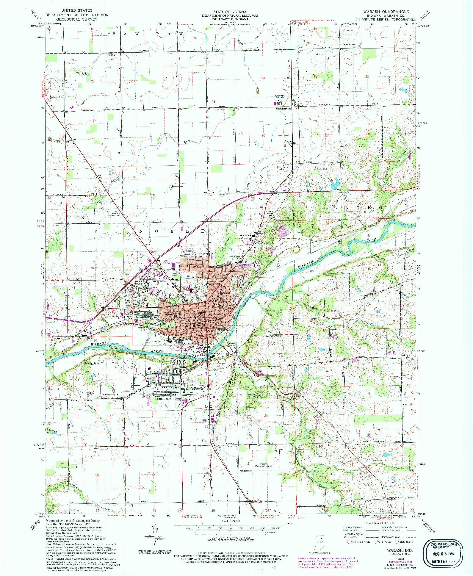 USGS 1:24000-SCALE QUADRANGLE FOR WABASH, IN 1963