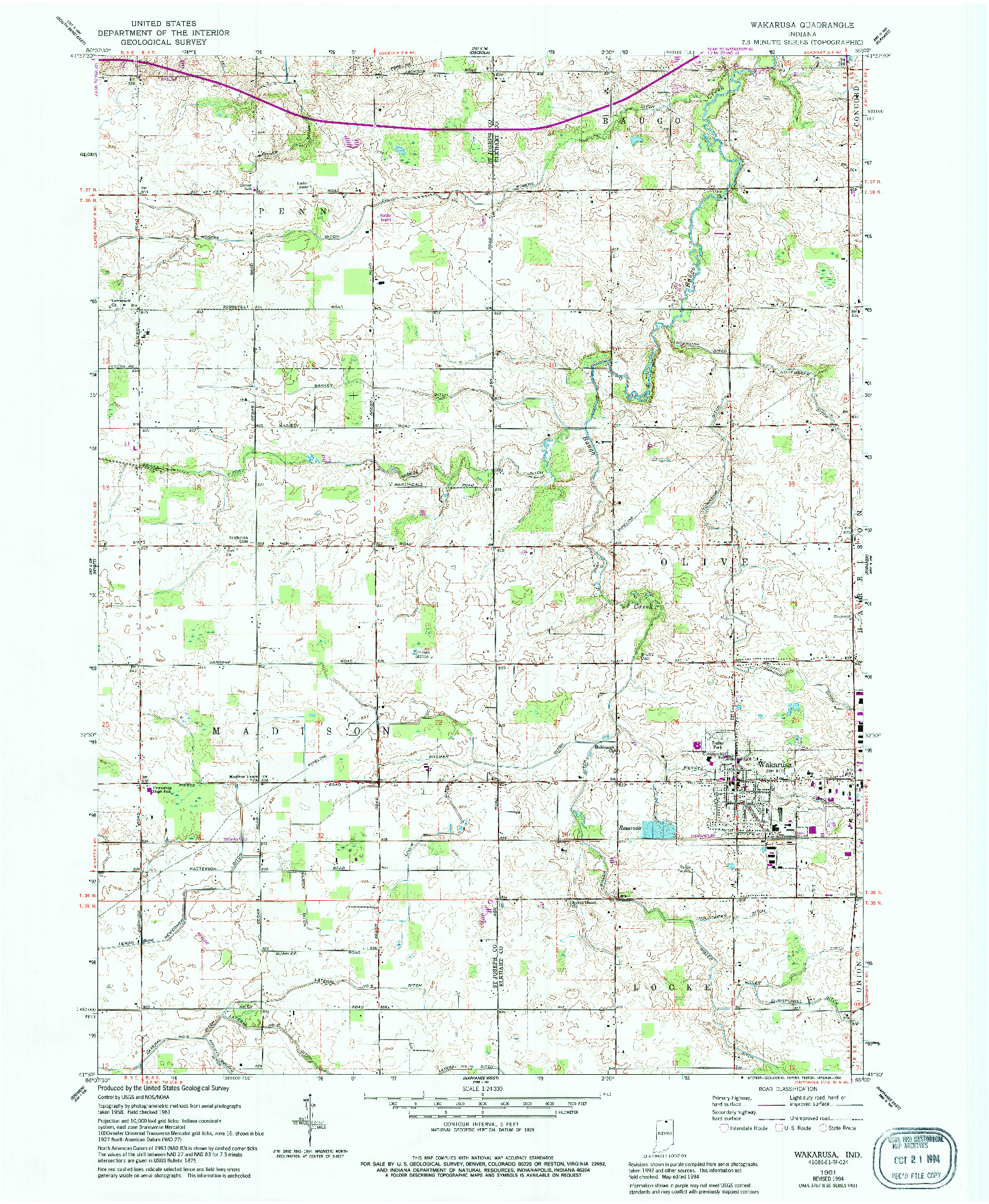 USGS 1:24000-SCALE QUADRANGLE FOR WAKARUSA, IN 1961