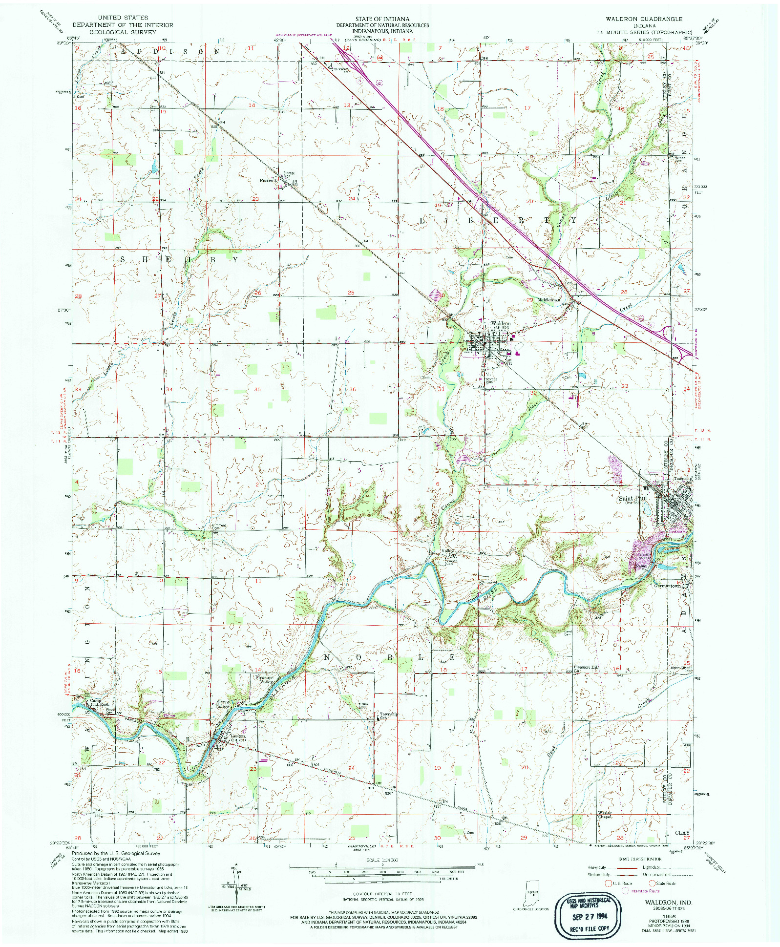 USGS 1:24000-SCALE QUADRANGLE FOR WALDRON, IN 1956