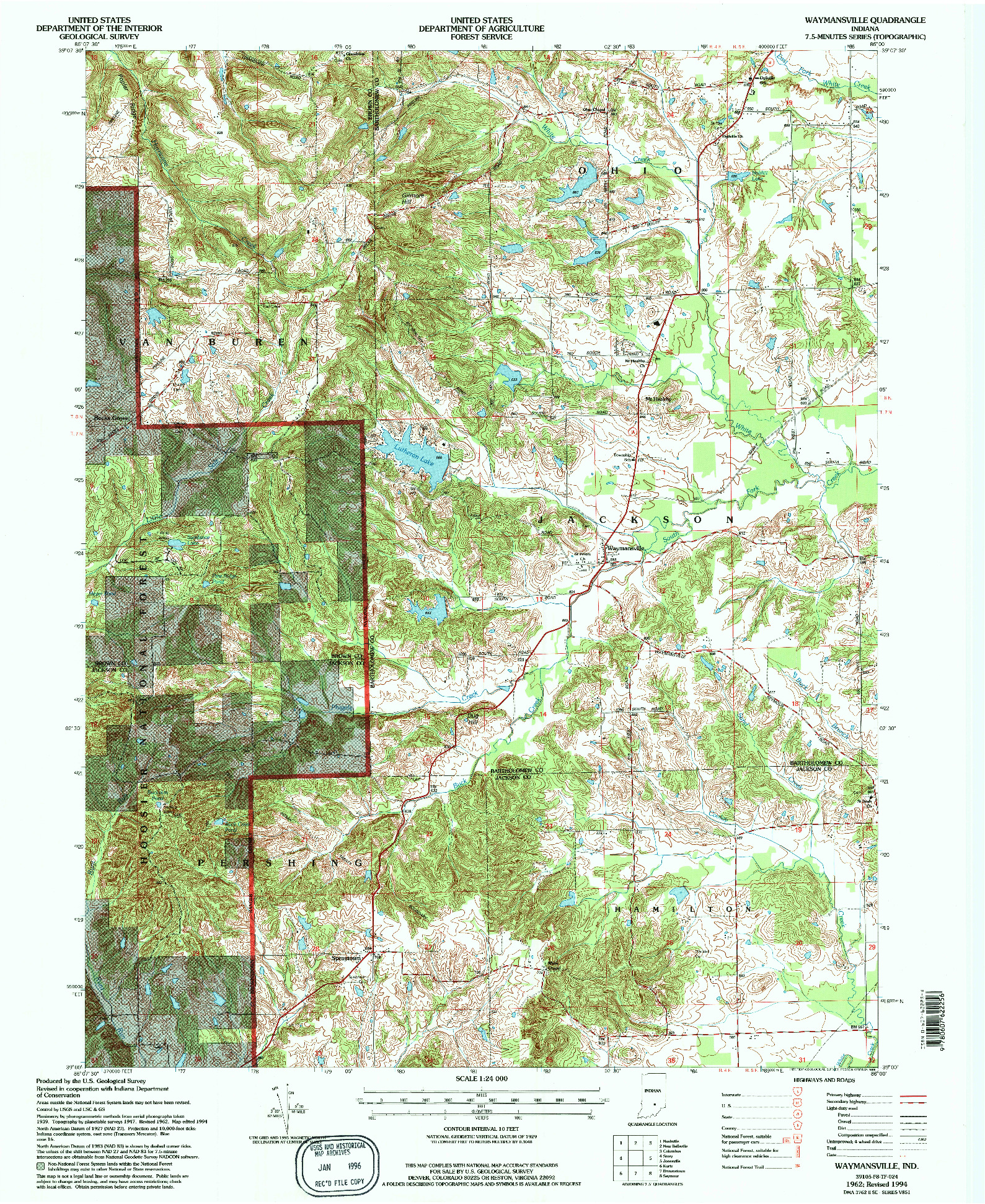 USGS 1:24000-SCALE QUADRANGLE FOR WAYMANSVILLE, IN 1962