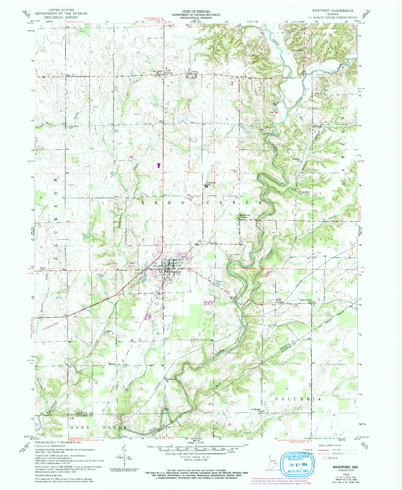 USGS 1:24000-SCALE QUADRANGLE FOR WESTPORT, IN 1958