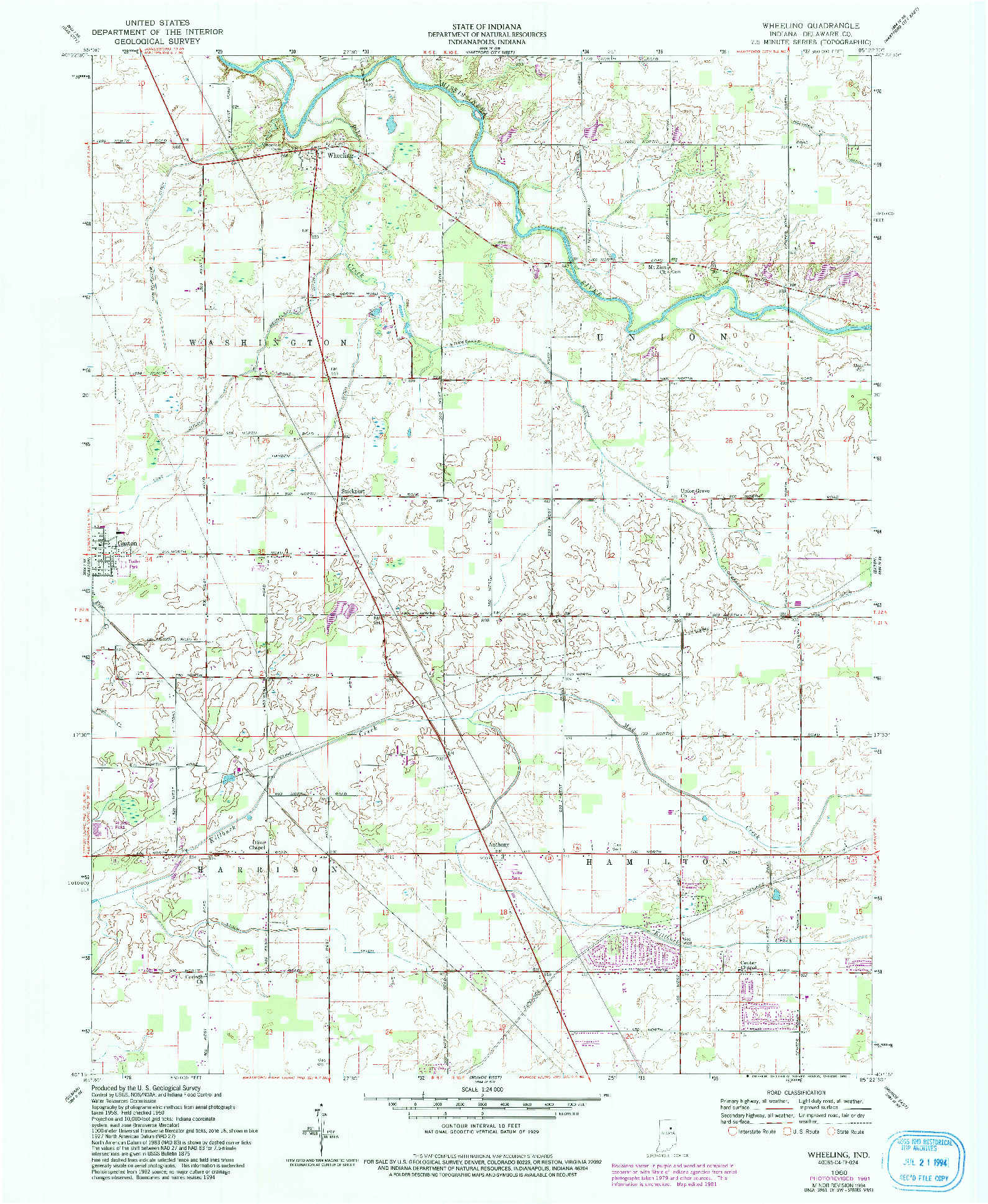 USGS 1:24000-SCALE QUADRANGLE FOR WHEELING, IN 1960