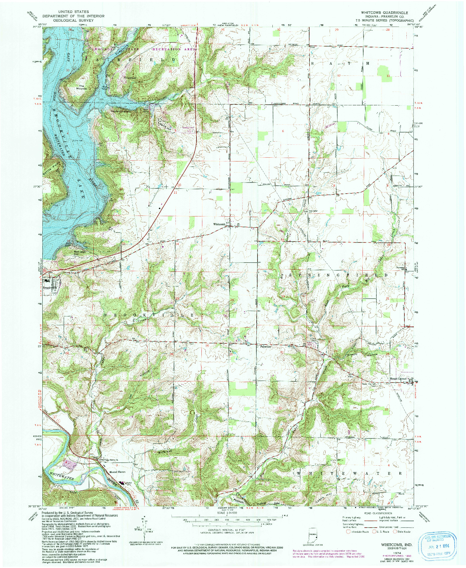 USGS 1:24000-SCALE QUADRANGLE FOR WHITCOMB, IN 1974