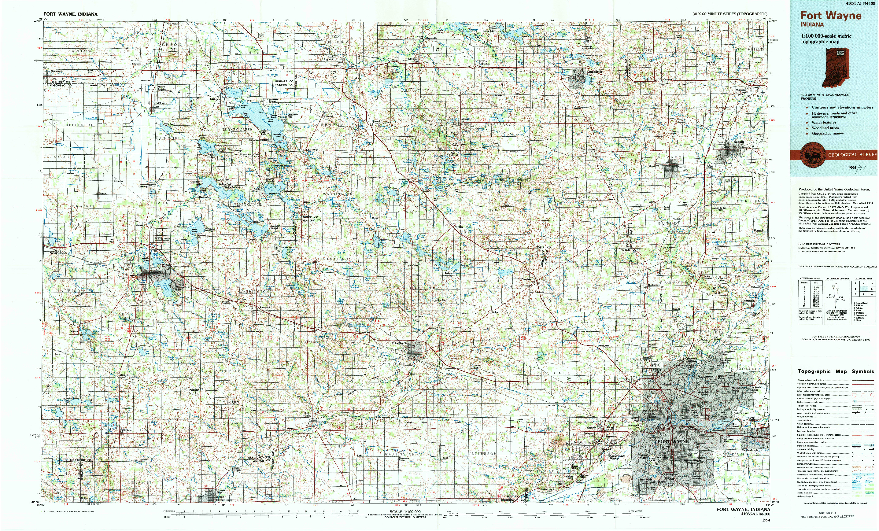 USGS 1:100000-SCALE QUADRANGLE FOR FORT WAYNE, IN 1994