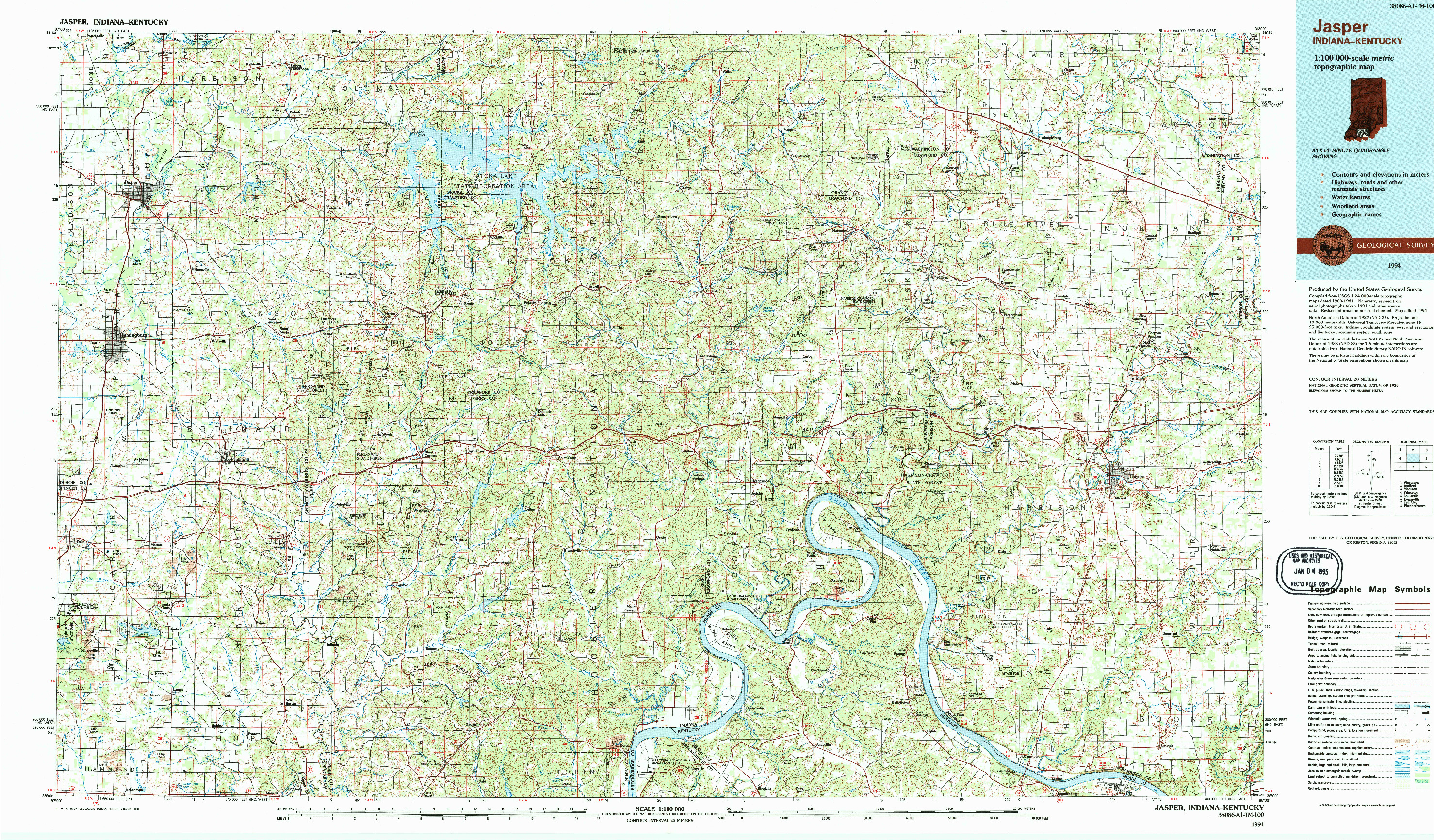 USGS 1:100000-SCALE QUADRANGLE FOR JASPER, IN 1994