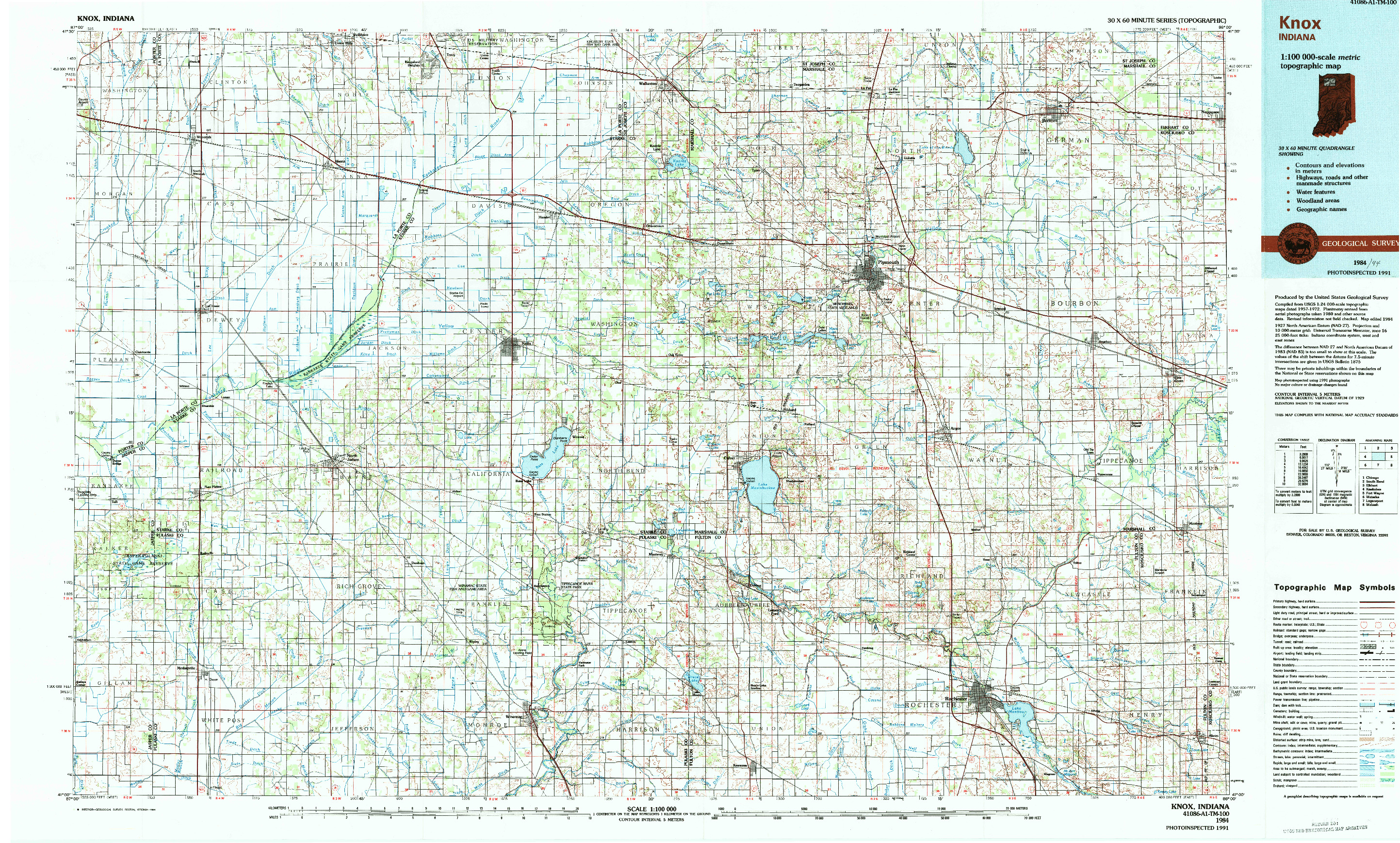 USGS 1:100000-SCALE QUADRANGLE FOR KNOX, IN 1984