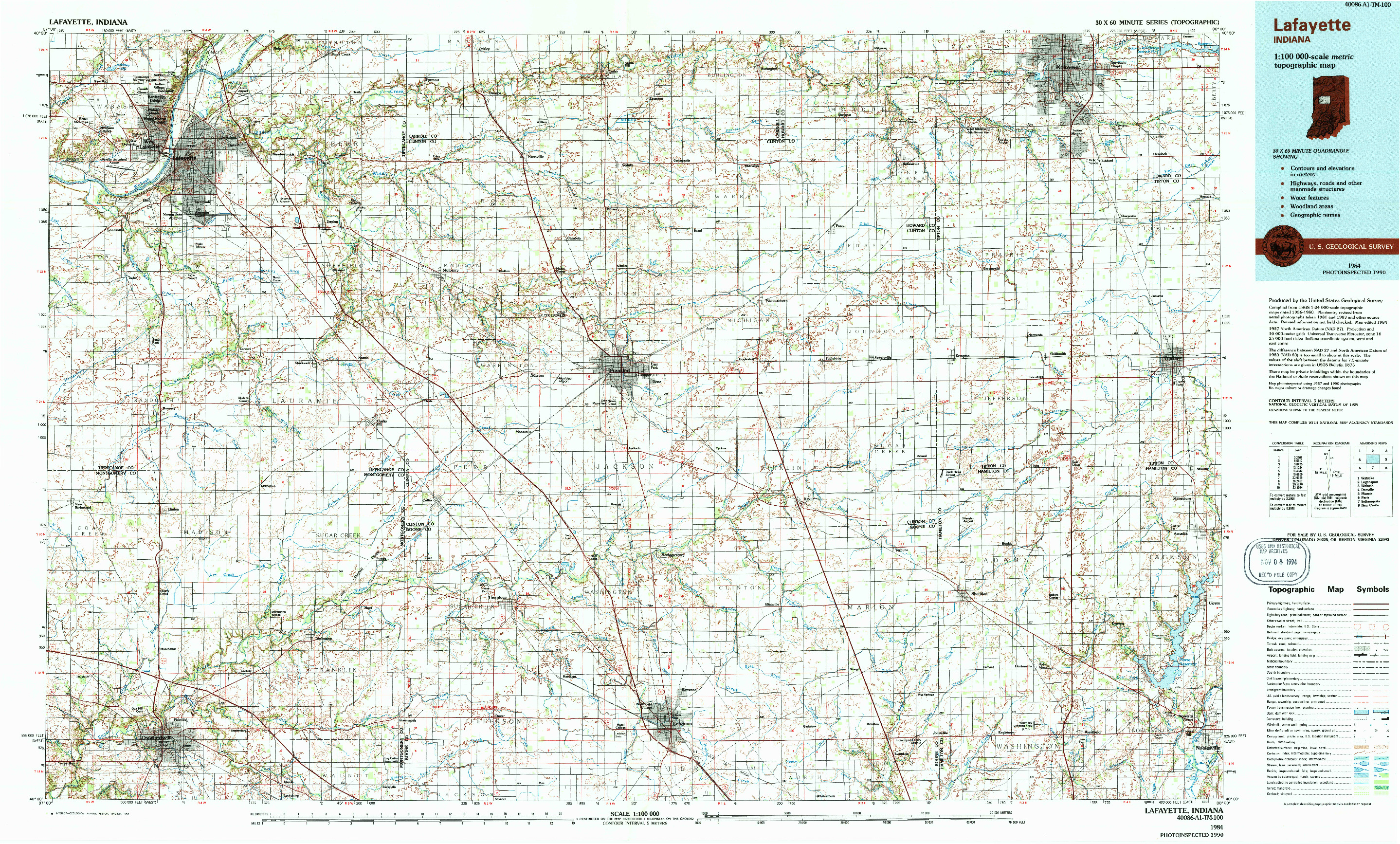 USGS 1:100000-SCALE QUADRANGLE FOR LAFAYETTE, IN 1984