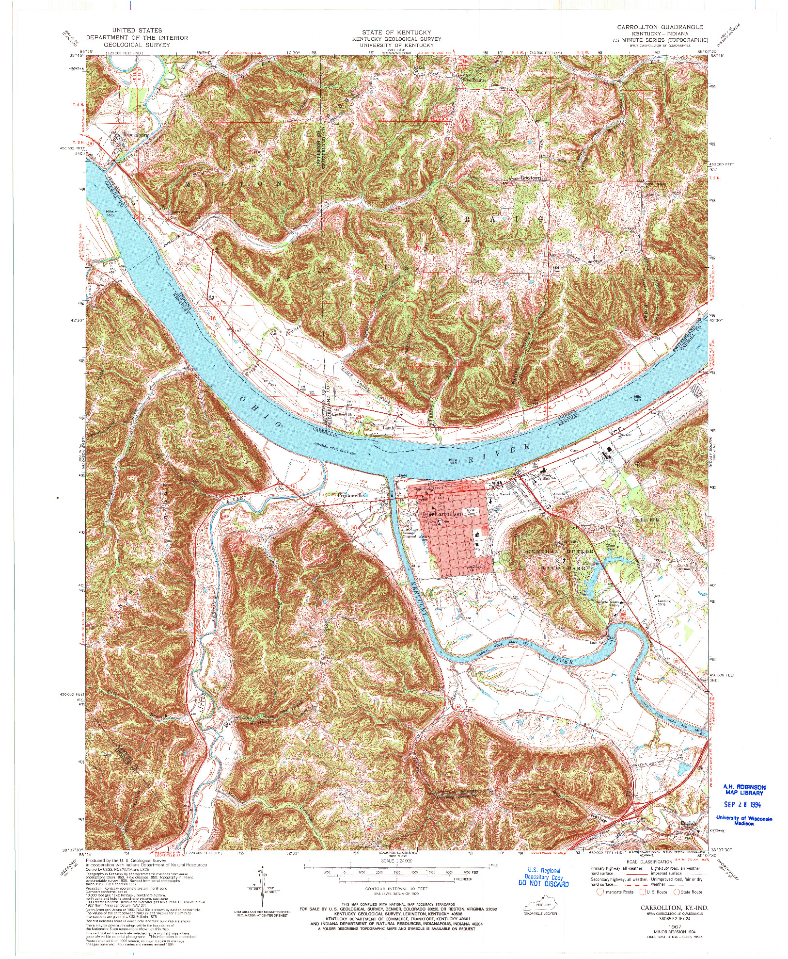 USGS 1:24000-SCALE QUADRANGLE FOR CARROLLTON, KY 1967