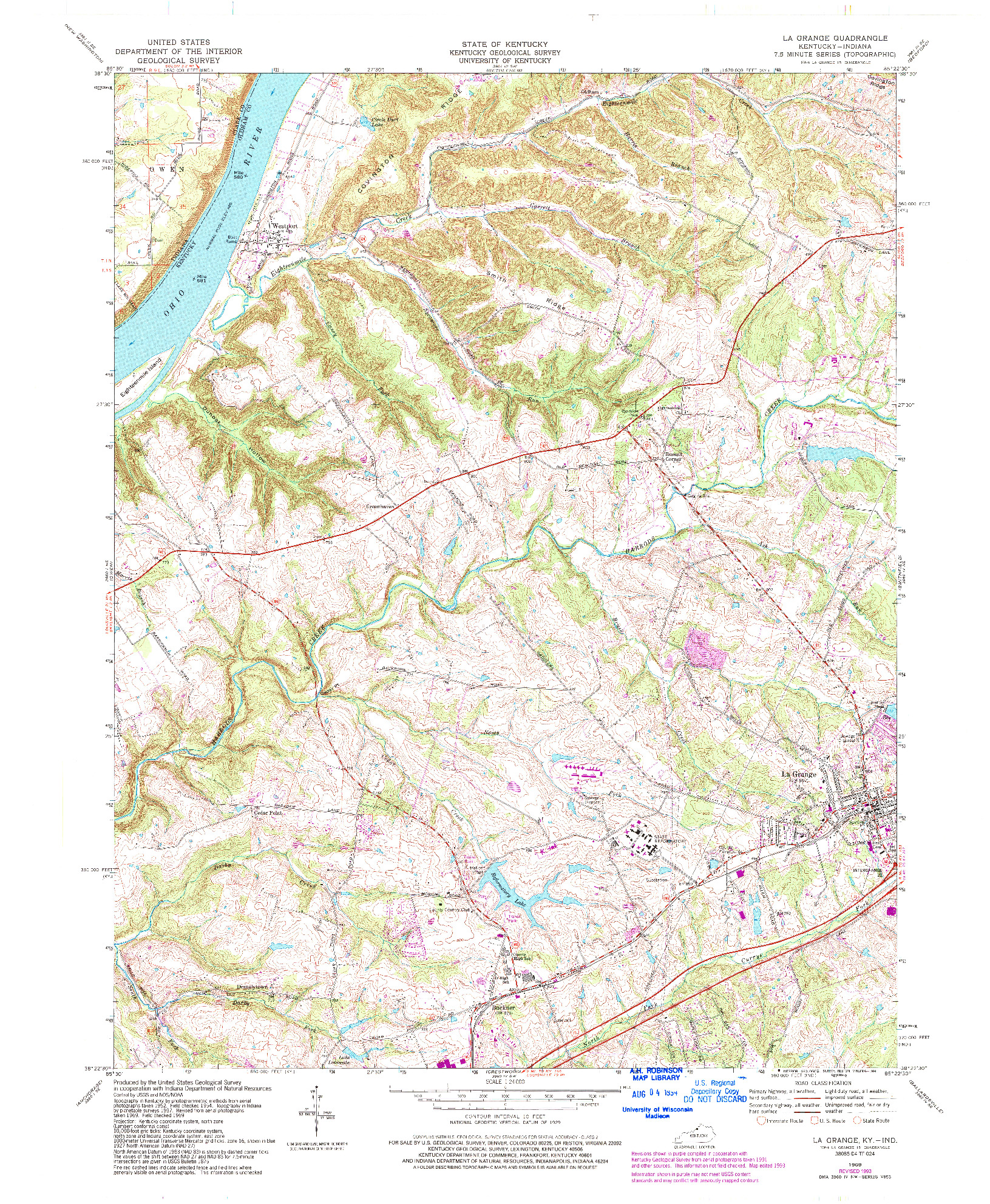 USGS 1:24000-SCALE QUADRANGLE FOR LA GRANGE, KY 1969