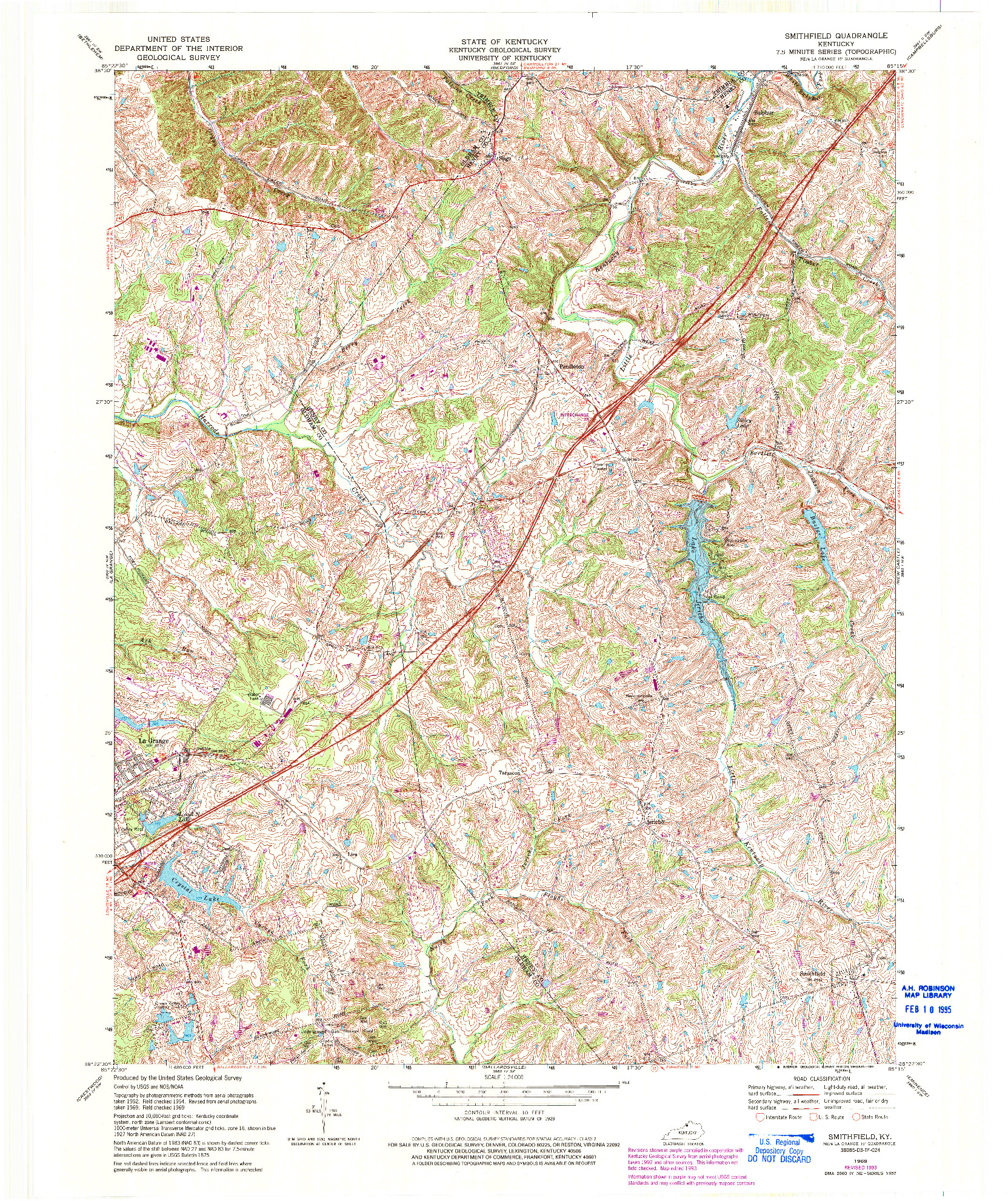 USGS 1:24000-SCALE QUADRANGLE FOR SMITHFIELD, KY 1969