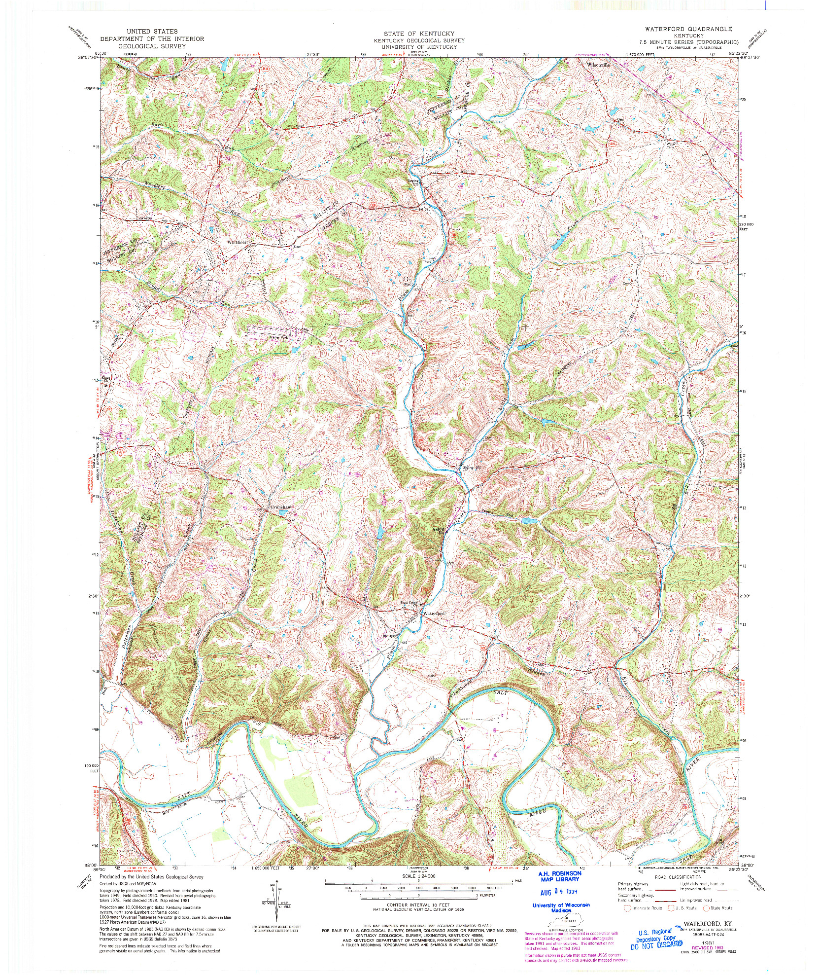 USGS 1:24000-SCALE QUADRANGLE FOR WATERFORD, KY 1981