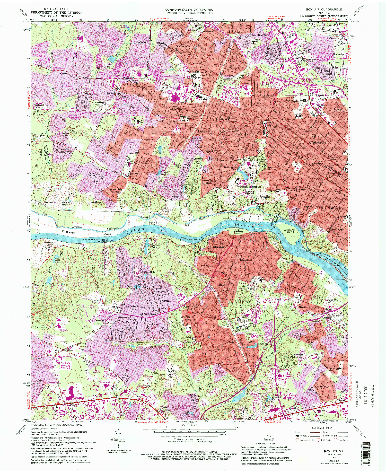 USGS 1:24000-SCALE QUADRANGLE FOR BON AIR, VA 1964