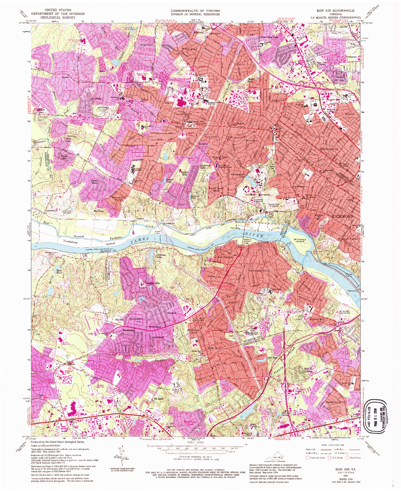 USGS 1:24000-SCALE QUADRANGLE FOR BON AIR, VA 1964