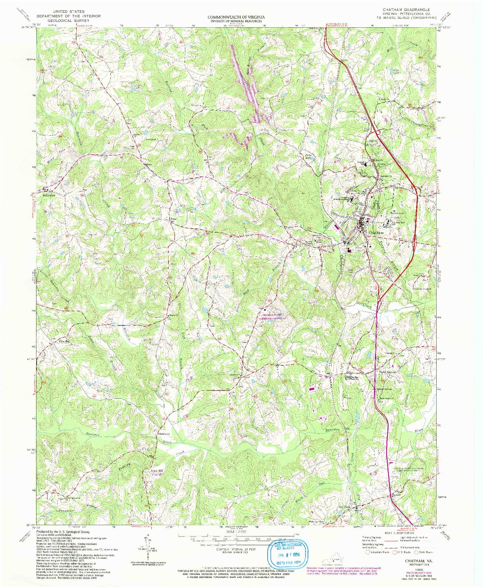 USGS 1:24000-SCALE QUADRANGLE FOR CHATHAM, VA 1965