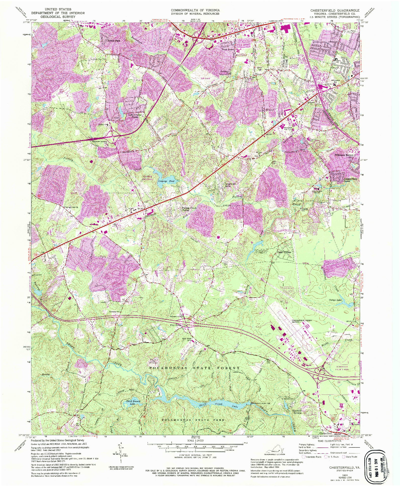 USGS 1:24000-SCALE QUADRANGLE FOR CHESTERFIELD, VA 1963