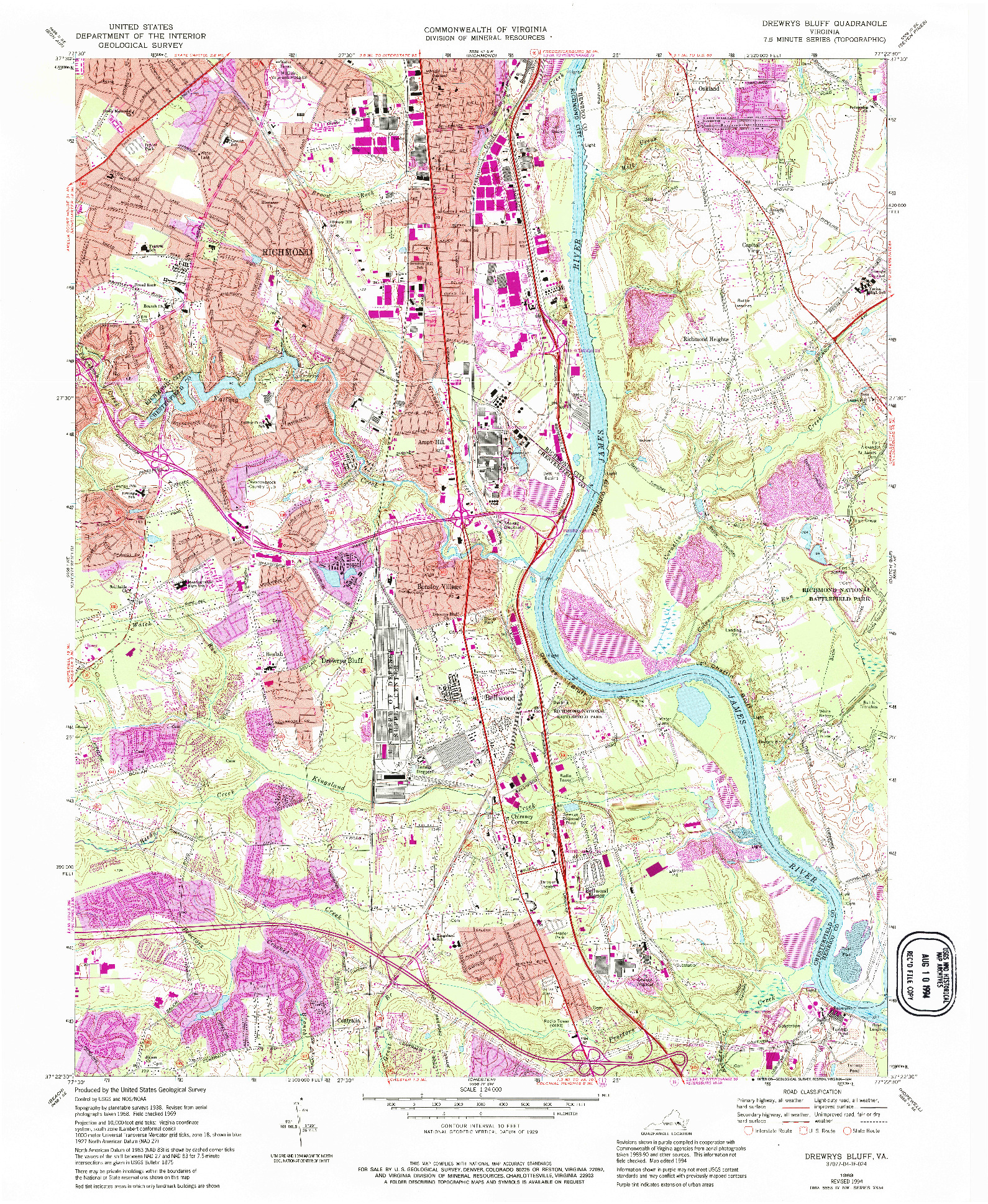 USGS 1:24000-SCALE QUADRANGLE FOR DREWRYS BLUFF, VA 1969