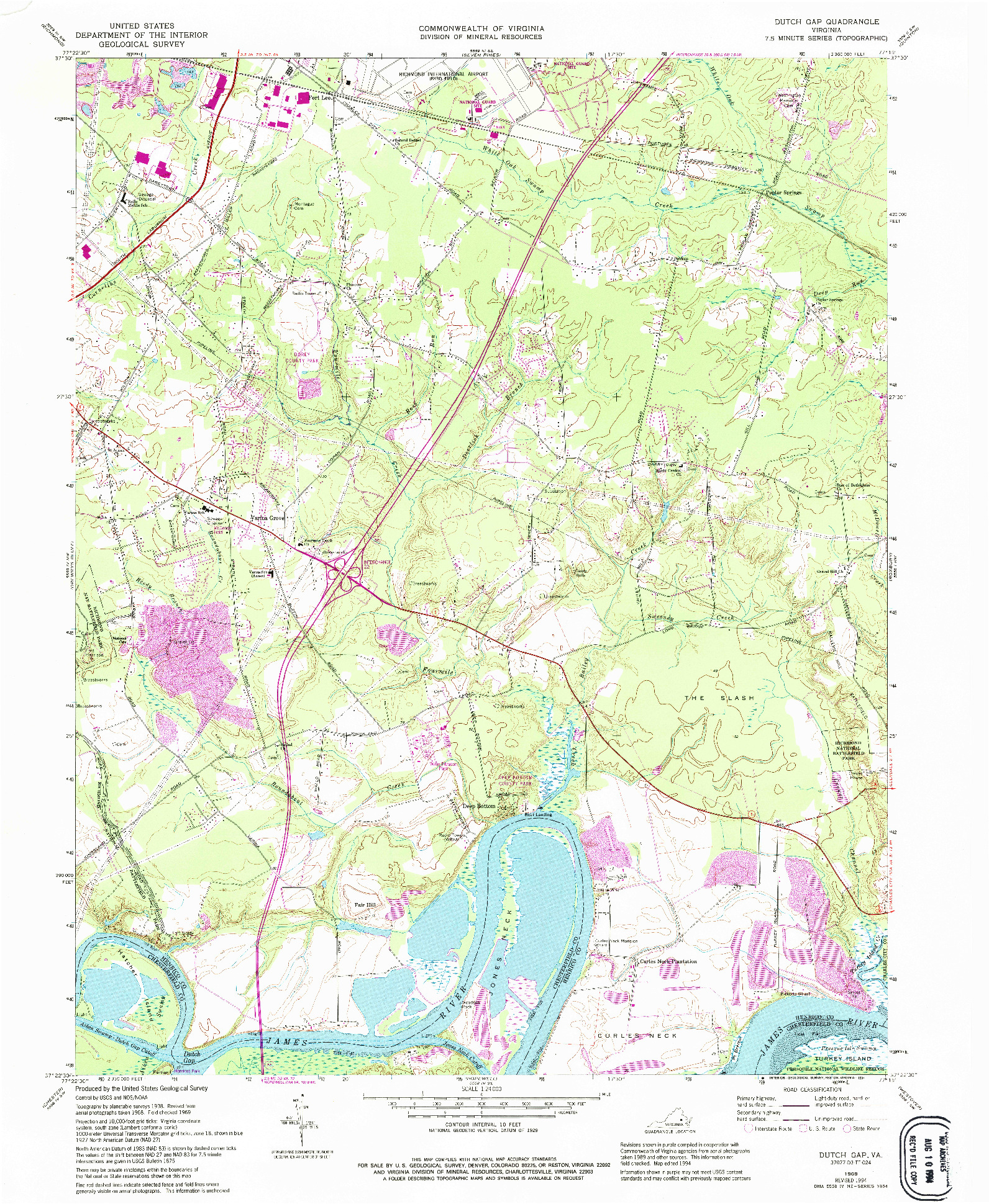 USGS 1:24000-SCALE QUADRANGLE FOR DUTCH GAP, VA 1969